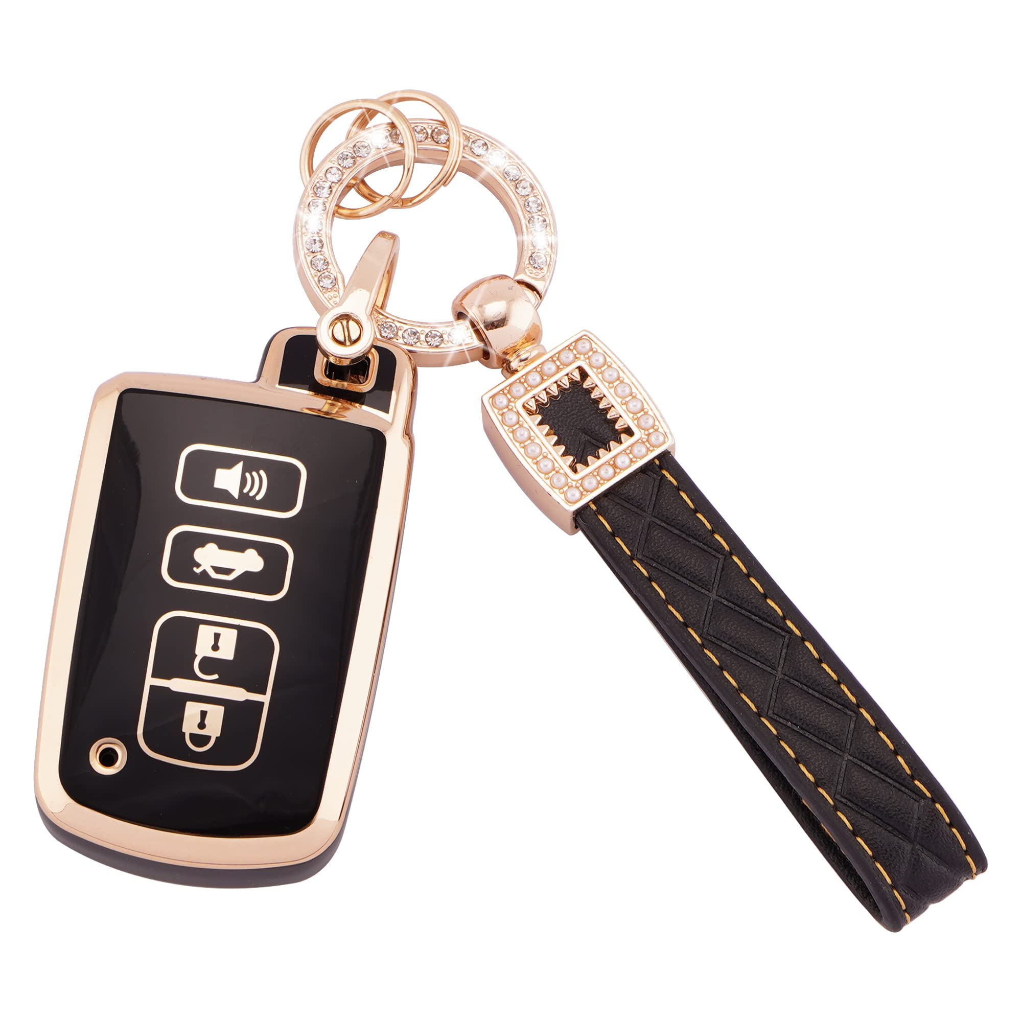 EKALA for Toyota Key Fob Cover with Leather Keychain 4 Buttons Soft TPU Key Case Shell Fit for Toyota Camry Avalon Corolla Highl