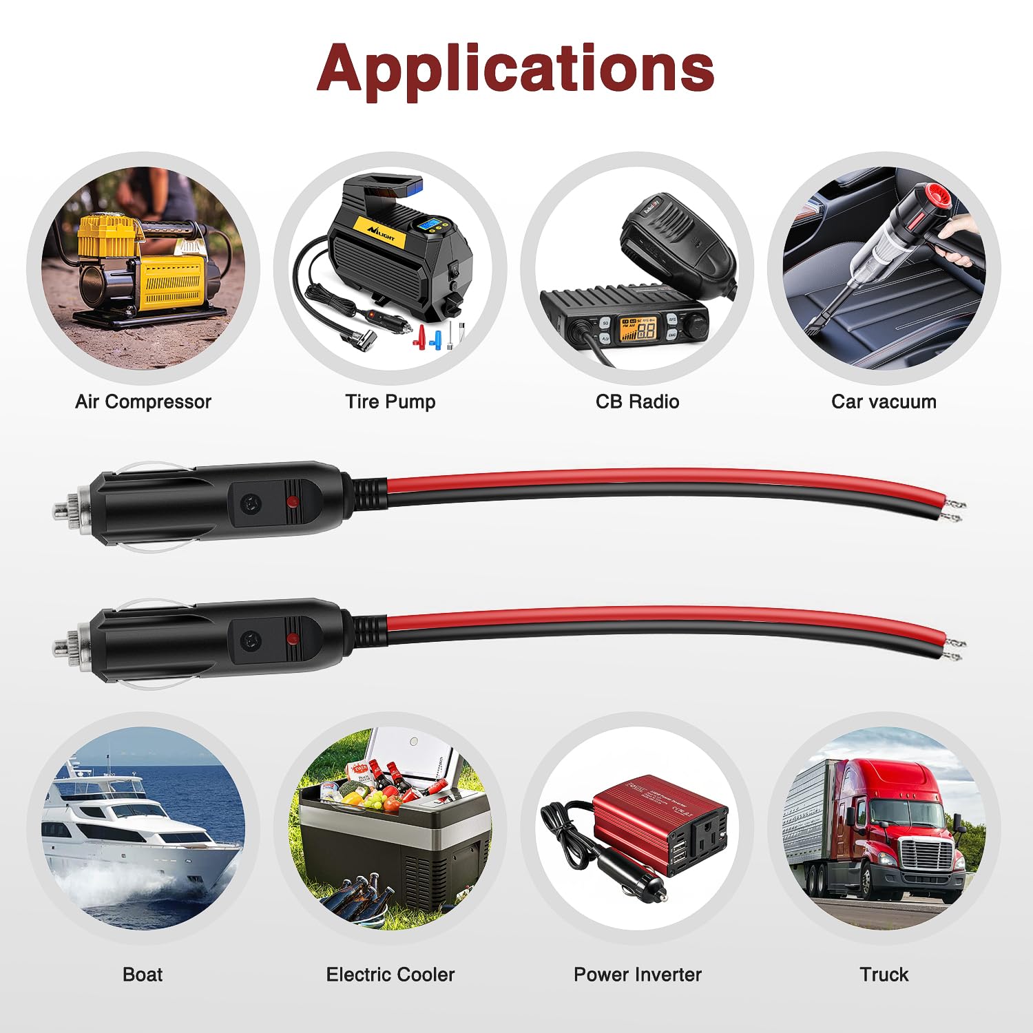 Nilight 10028W 2 Pack Cigarette Lighter Male Plug With Leads 10Amp Fuse With Led Light Car Replacement Cigar Male Socket Plug Ex
