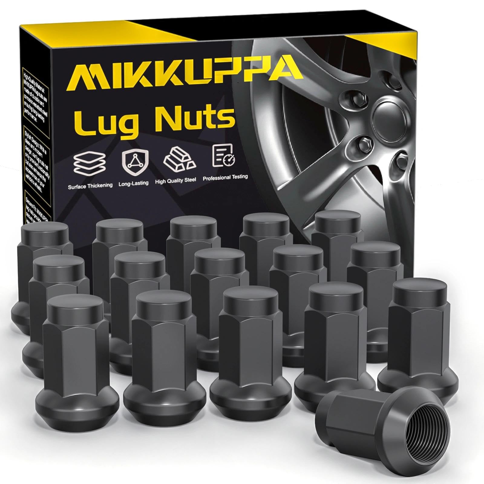MIKKUPPA 3/8-24 ATV Wheel Lug Nuts - Replacement for Polaris Ranger 700 RZR 900xp 800 S 570 Aftermarket Wheel, Black 16pcs 14mm 