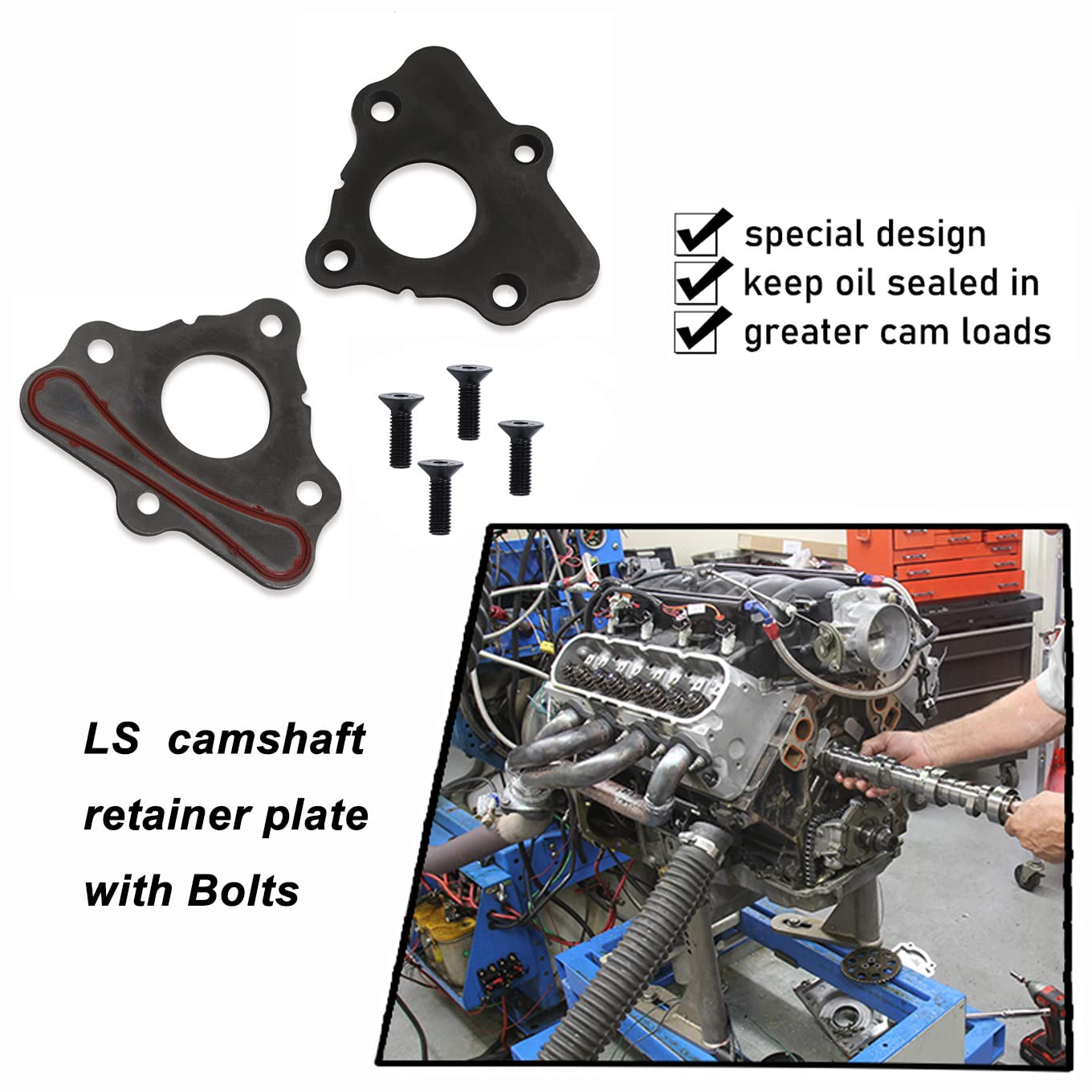 Camshaft Retainer Plate Gasket Compatible With Ls Series Engines, &Bolt Kit Arp 134-1003 Gen Iii Iv V For Gm Ls1 Ls2 Ls3 4.8 5.3