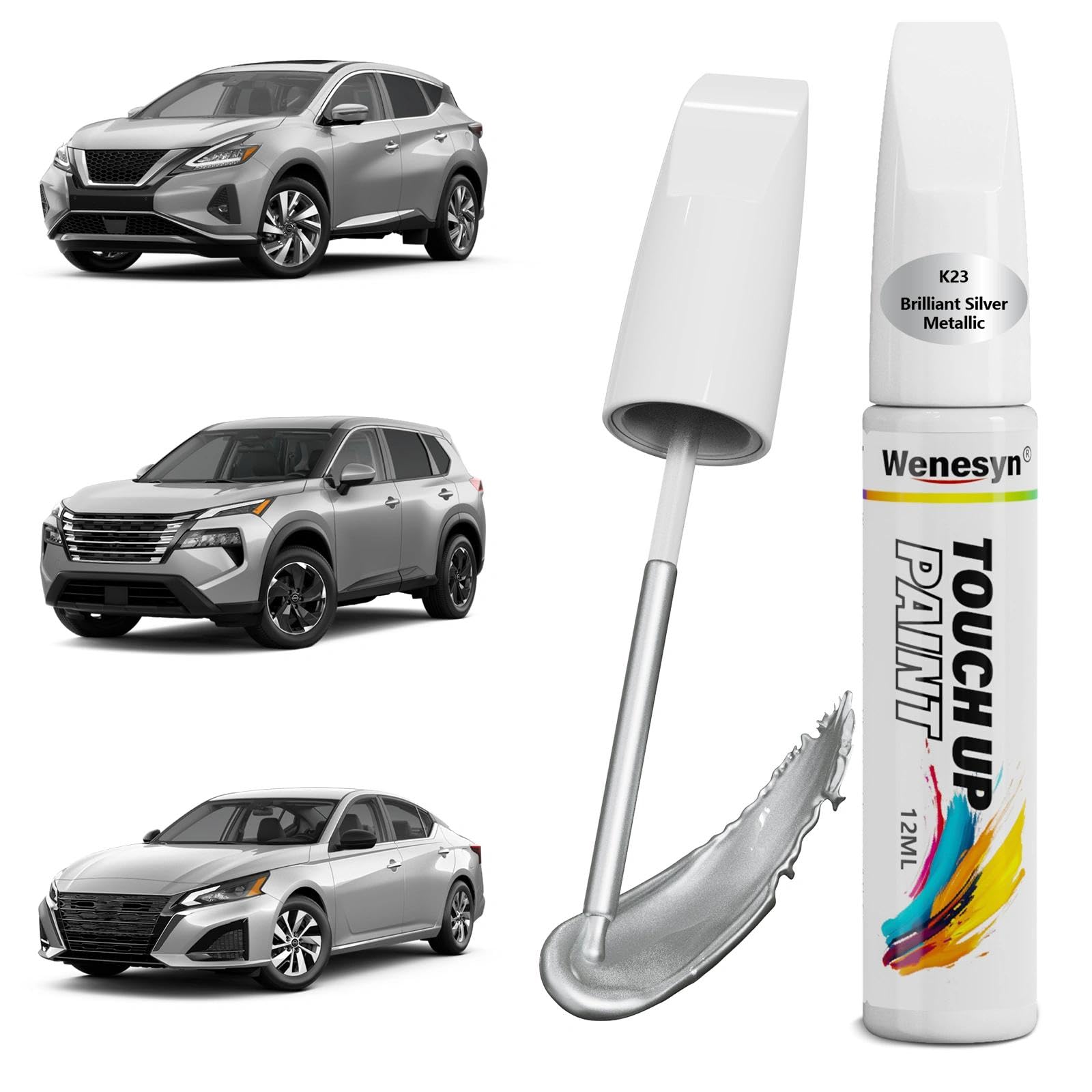 Wenesyn K23 Airstream/Brilliant Silver Touch Up Paint Compatible with Nissan, Car Paint Scratch Remover for Nicks & Chips Repair