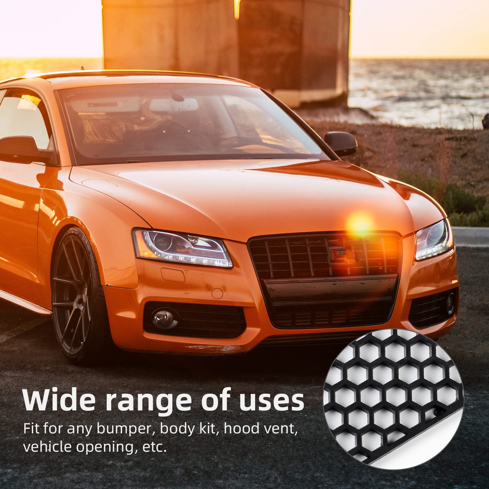 Aggauto 47''X16'' Abs Plastic Universal Car Grill Mesh, Automotive Grille Insert Bumper Honeycomb Hole Grids Black