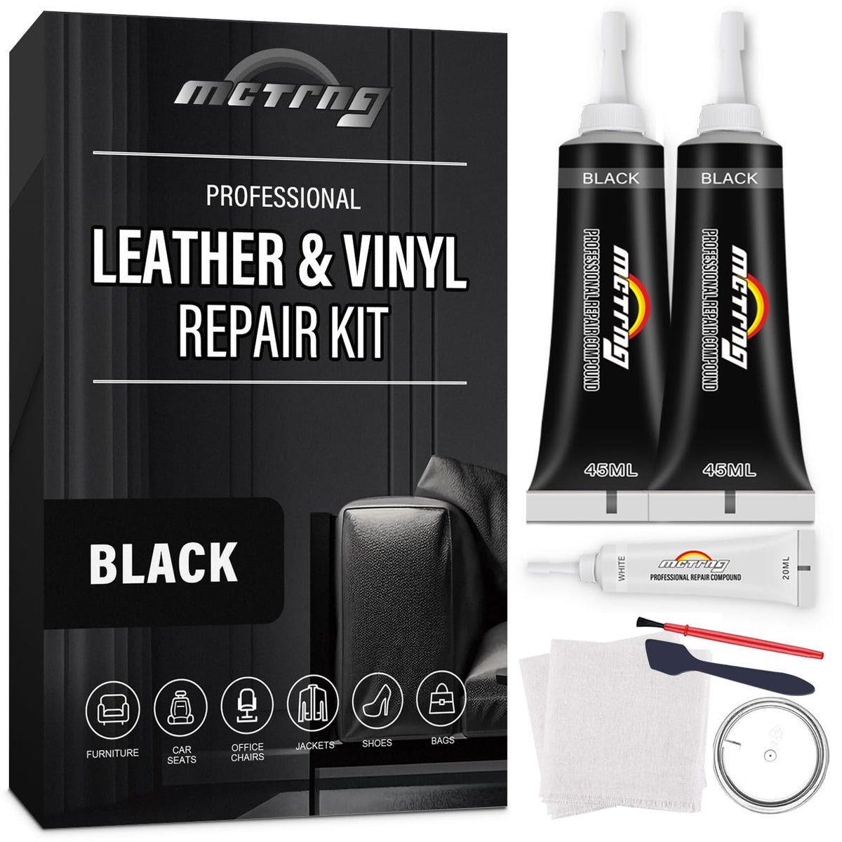 Black Leather Repair Kit for Car Interior, Leather Seat Repair Kit for Cars, Easily Repairs Furniture, Jacket, Chair, Sofa and P