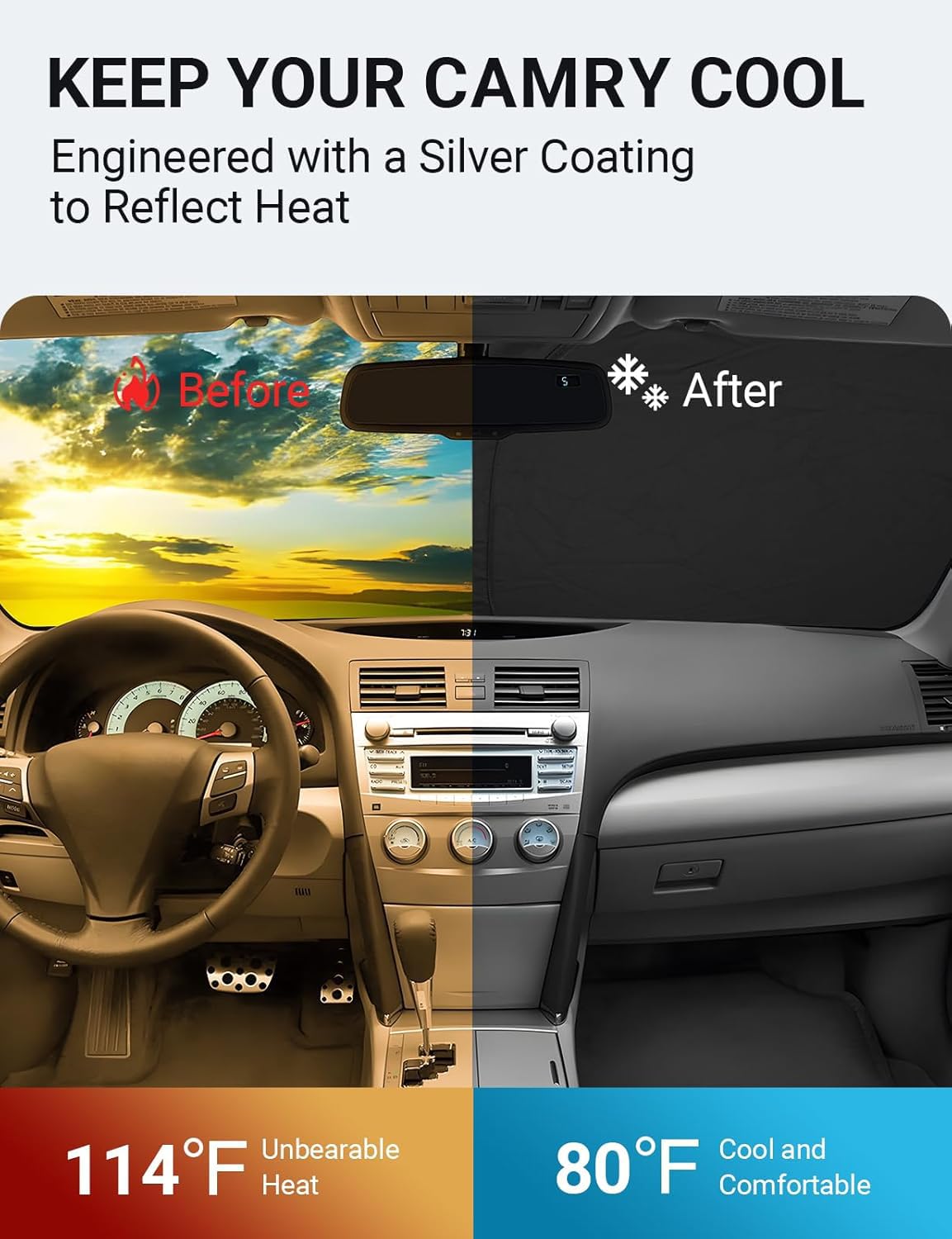 Proadsy 2025 Upgrade Windshield Sun Shade Custom Fit 2007-2011 Toyota Camry 4-Layer Foldable Front Sunshade Protector Sun Visor