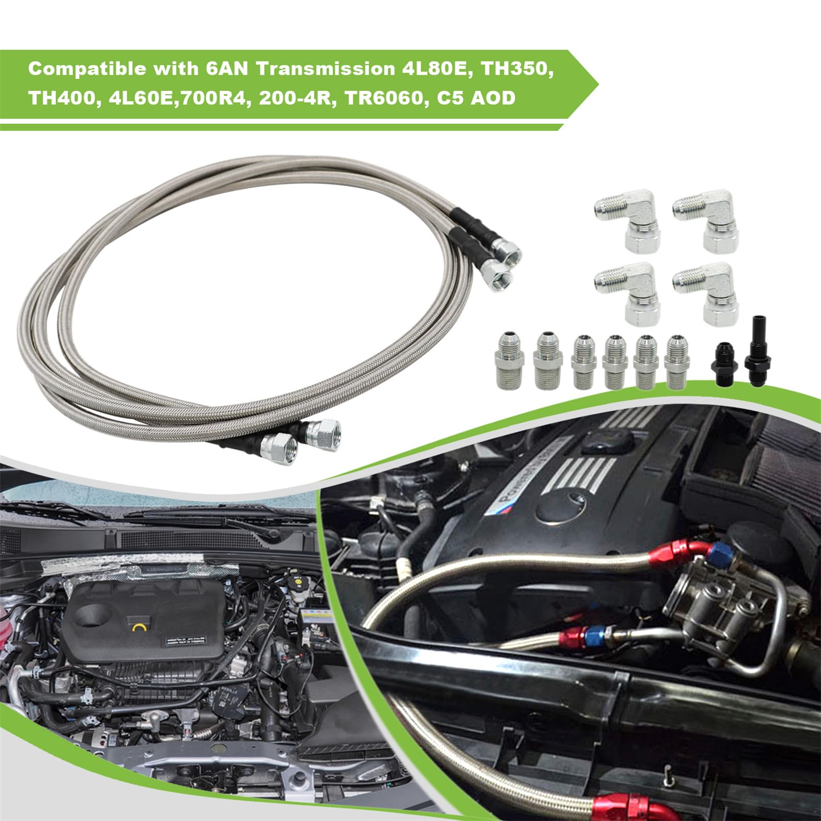 Yunnergo 70' Transmission Cooler Lines Kit With 6An Hose Fitting Compatible With 6An Transmission 4L80E Th350 Th400 4L60E 700R4 200-4R Tr6060 Aod C5
