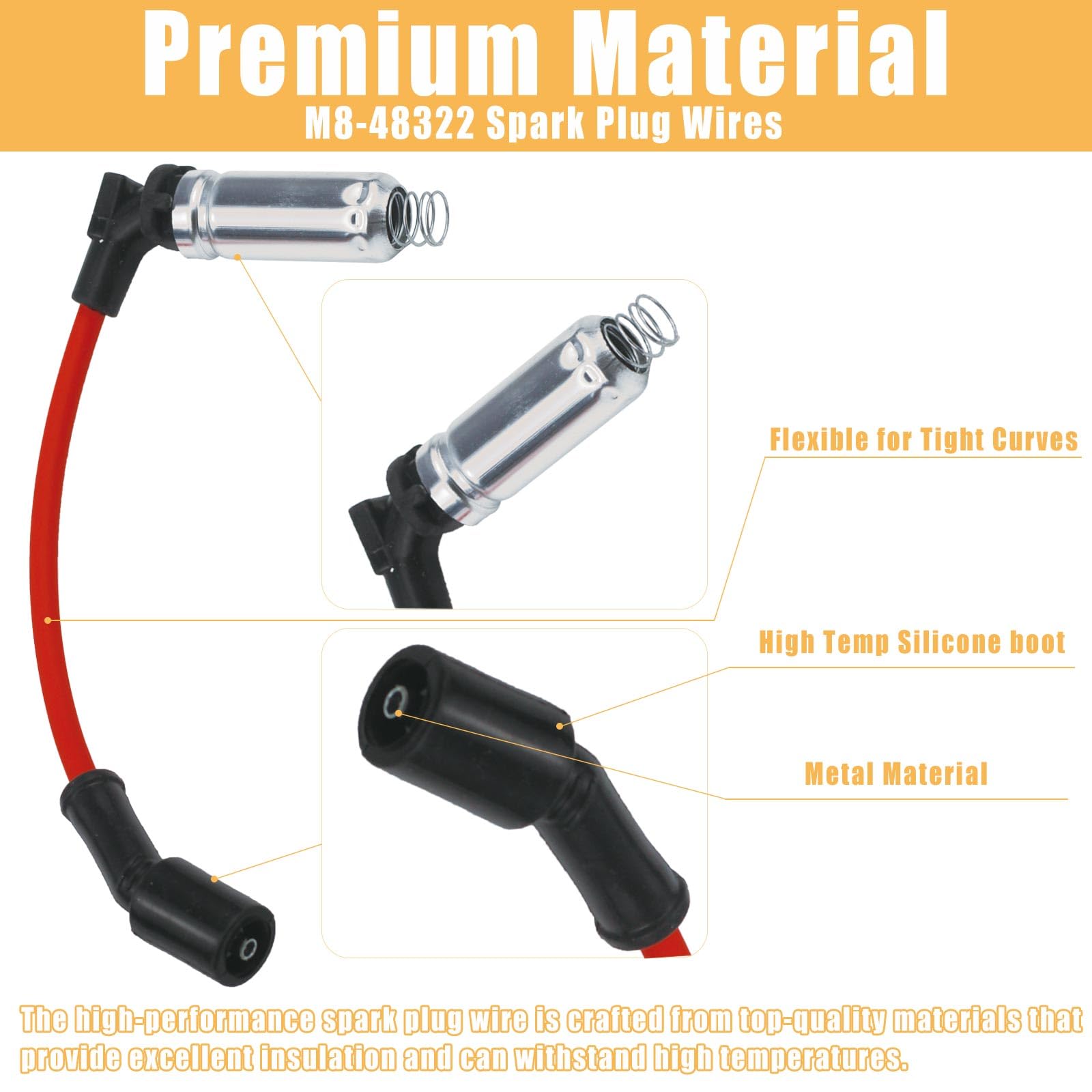 41-110 Iridium Spark Plugs & M8-48322 Spark Plug Wires for 5.3 6.0L 6.2L Chevy GMC Silverado Suburban Avalanche Cadillac Escalad