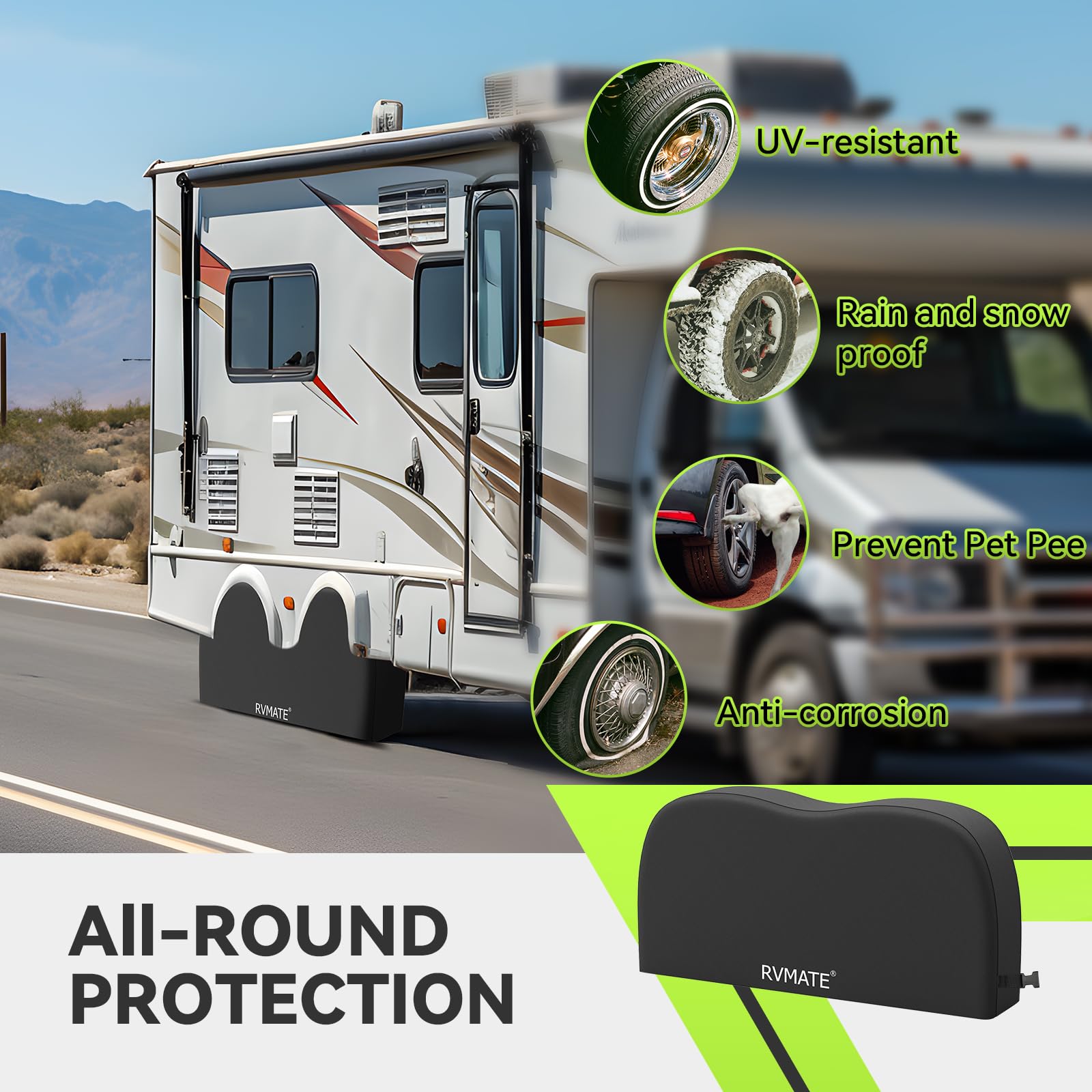 RVMATE RV Tire Covers, Dual Axle Wheel Cover (2 Pack) Fits 30''-33'' Diameter Tires, Waterproof Anti-UV 420D Oxford Black Dual T