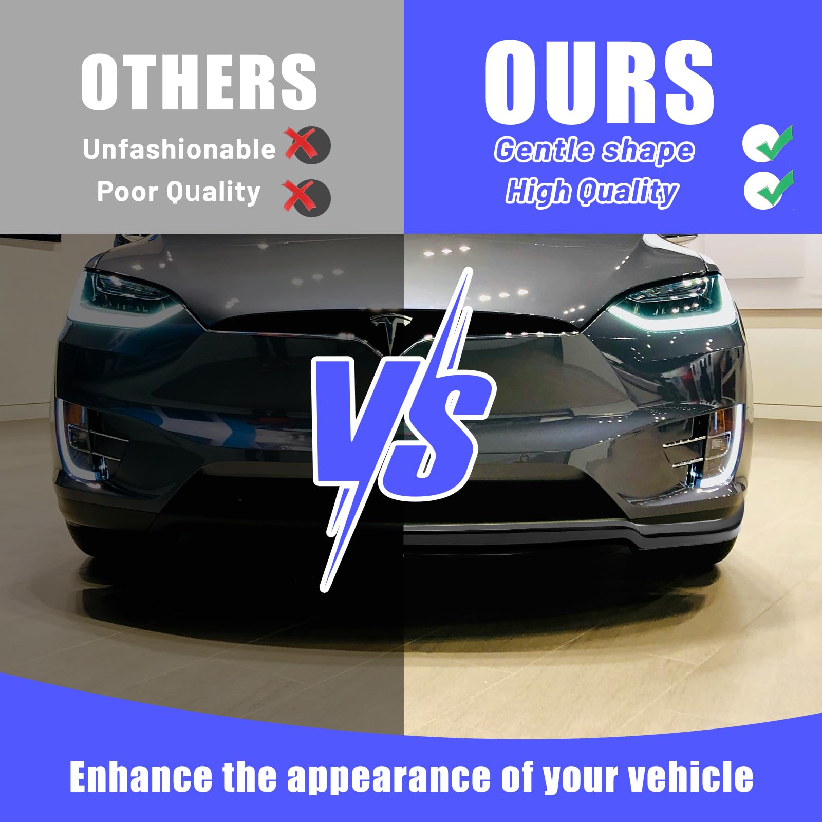 KUAFU 3Pcs Front Bumper Lip Splitter Compatible with 2016-2020 Tesla Model X Under Chin Spoiler Air Dam Body Kit Black