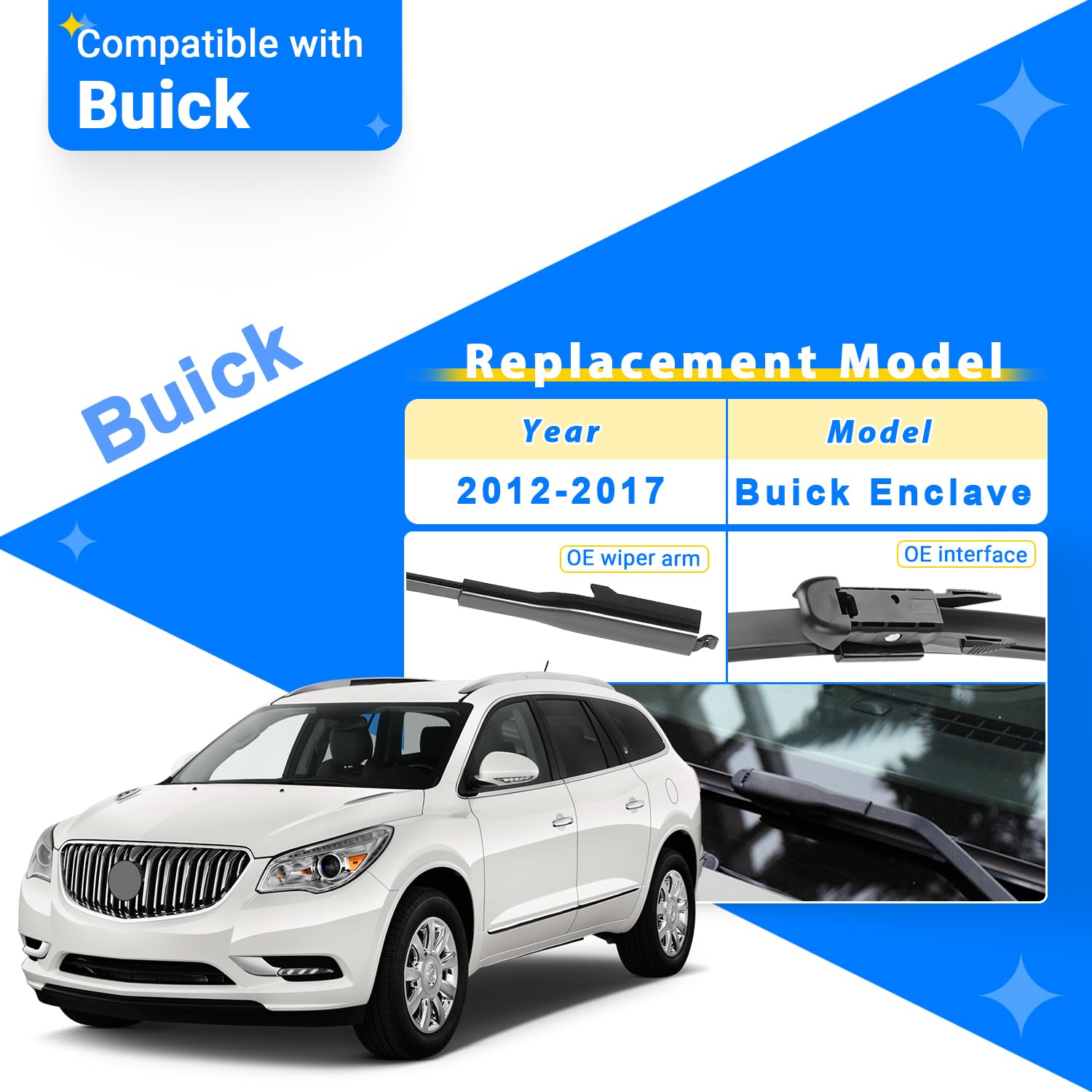 Raintok Windshield Wiper Blades Replacement For Buick Enclave 2012 2013 2014 2015 2016 2017 Original Factory Quality Front Rear