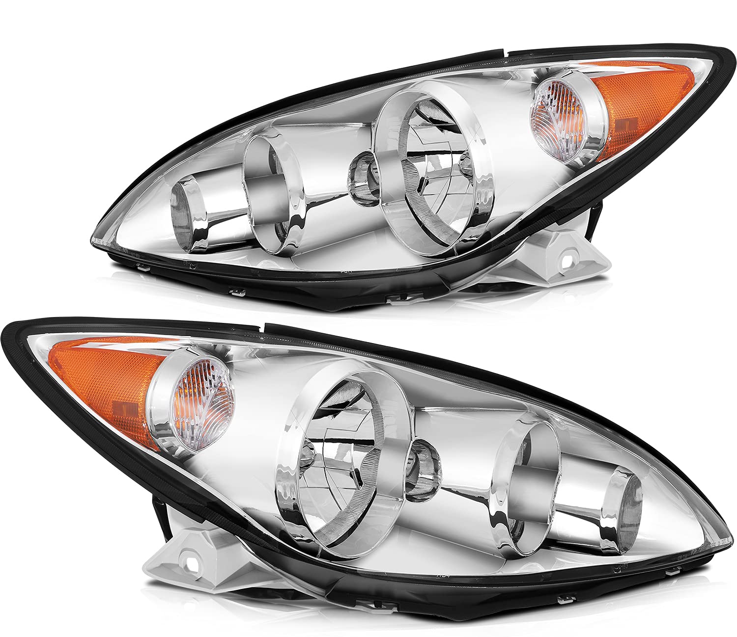 Headlight Assembly Fit For Toyota Camry 2005-2006 Chrome Housing Amber Reflector Clear Lens Driver and Passenger Side TO2502155 