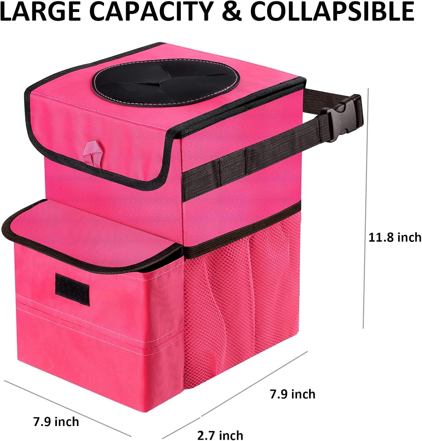 Gpusfak Car Trash Can Foldable Garbage Bin Leakproof 3 Gallons Pink