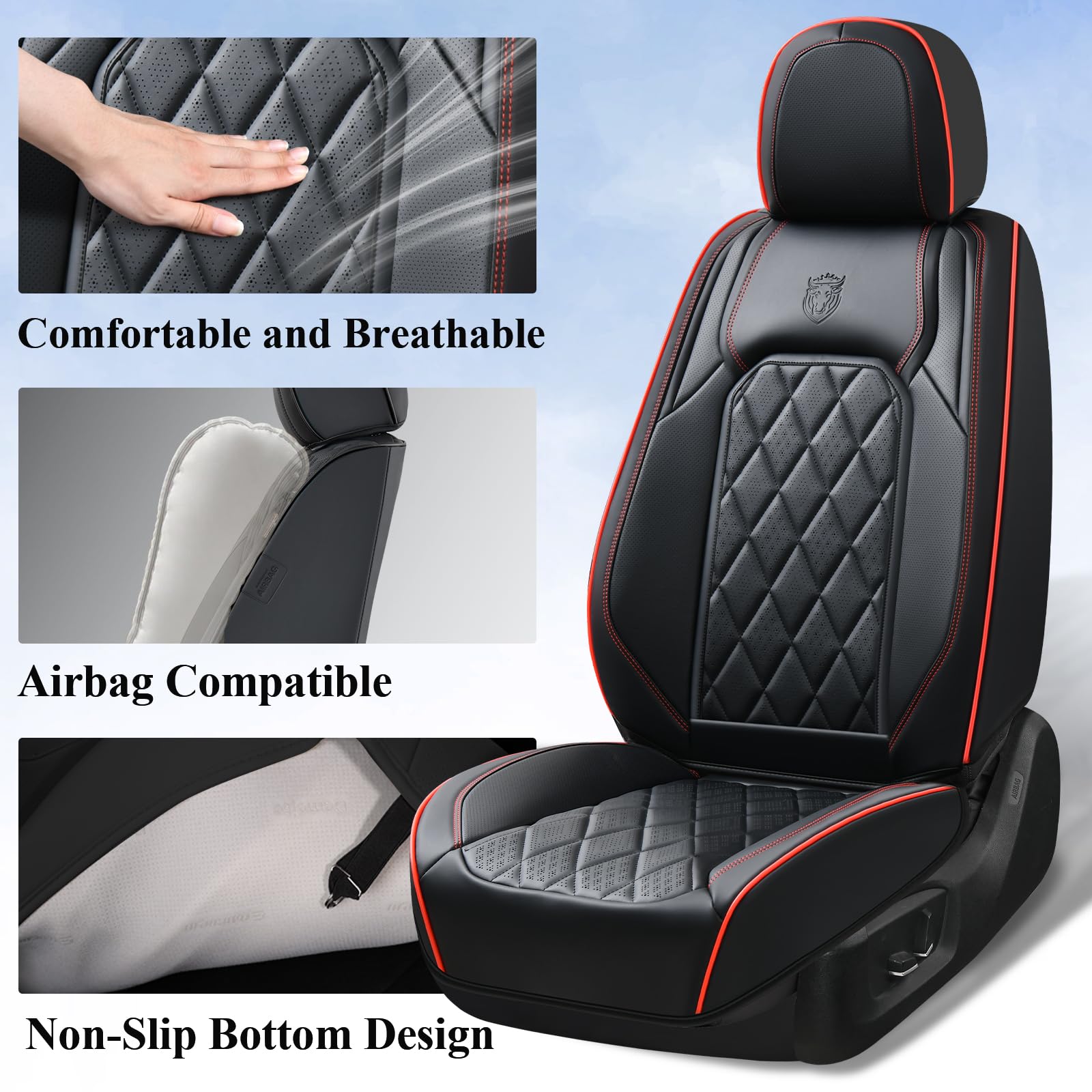 Coverado Seat Covers, Car Seat Cover Front Seats, 2-Pack Luxury Faux Leather Car Seat Covers, Waterproof Car Seat Protector, Bla