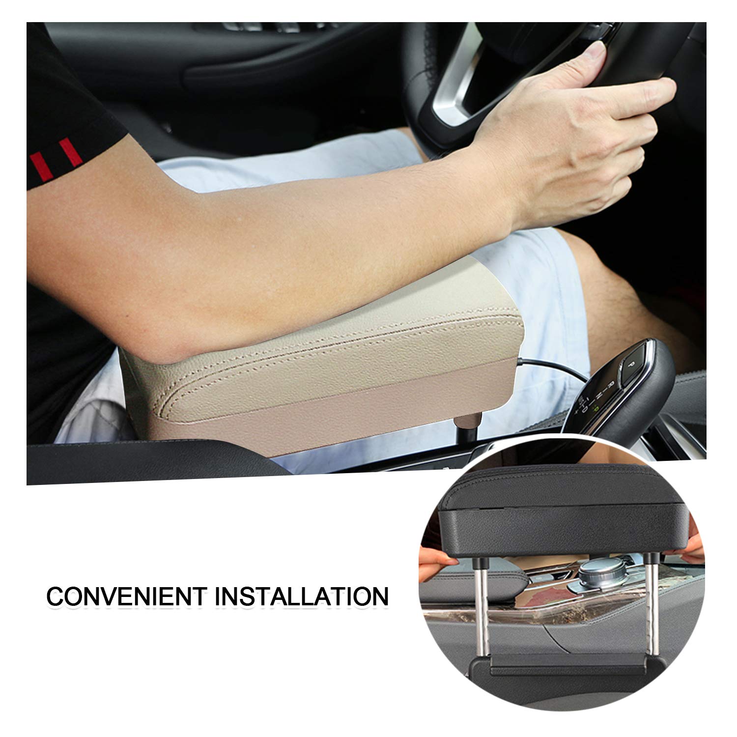 Sktu Auto Car Armrest Extender Support Elbow & Forearm Arm Wrist Rest Support Adjustable Height Comfort Pad Universal Fit For Most Car Models Center Console (Beige)