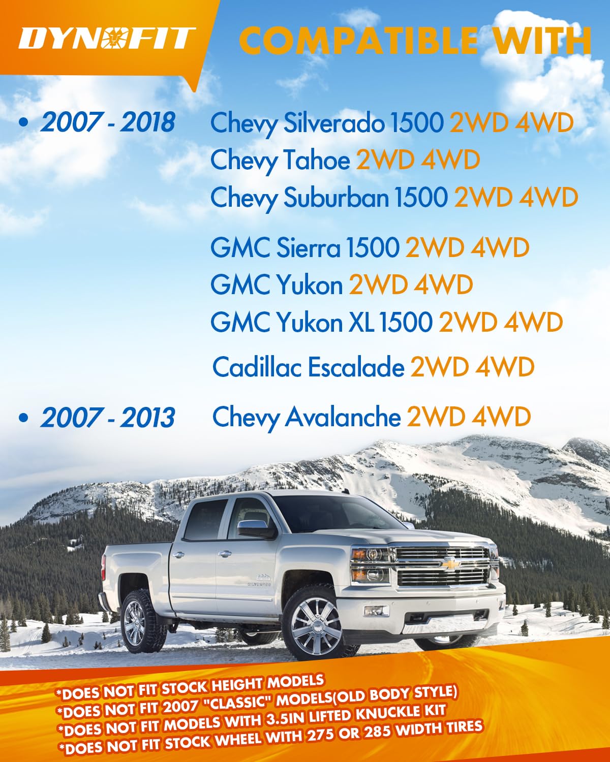 Dynofit 2-4'' Lift Upper Control Arms/A-Arms/Ucas W/Ball Joint For 2007-2018 Silverado 1500, Sierra 1500, 07-18 Tahoe, Compatibl