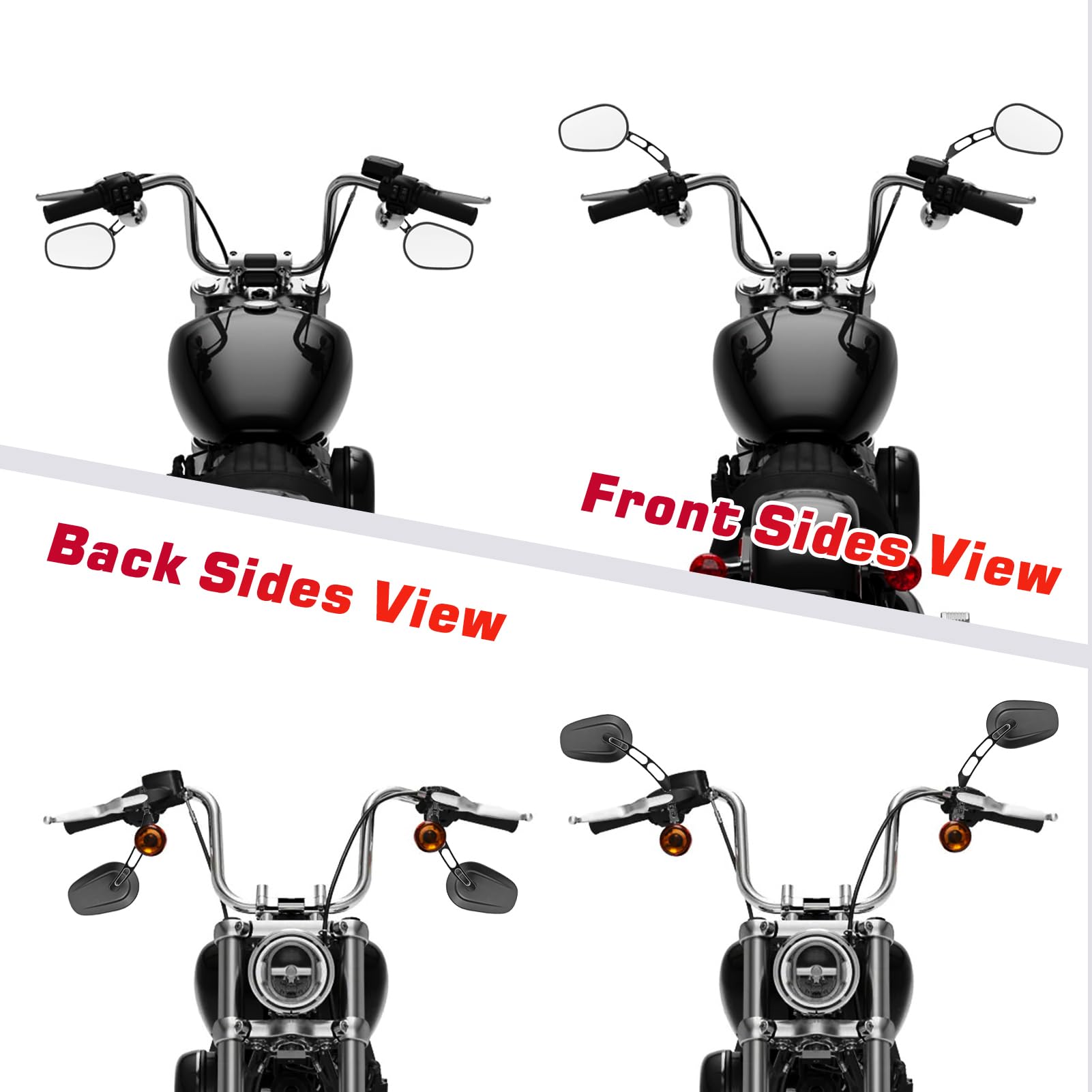 Mofun Gloss Black Mirrors 8Mm Rear Side Mirror Compatible With 1982-2024 Harley Softail Dyna Touring, Street Glide, Road Glide, Road King