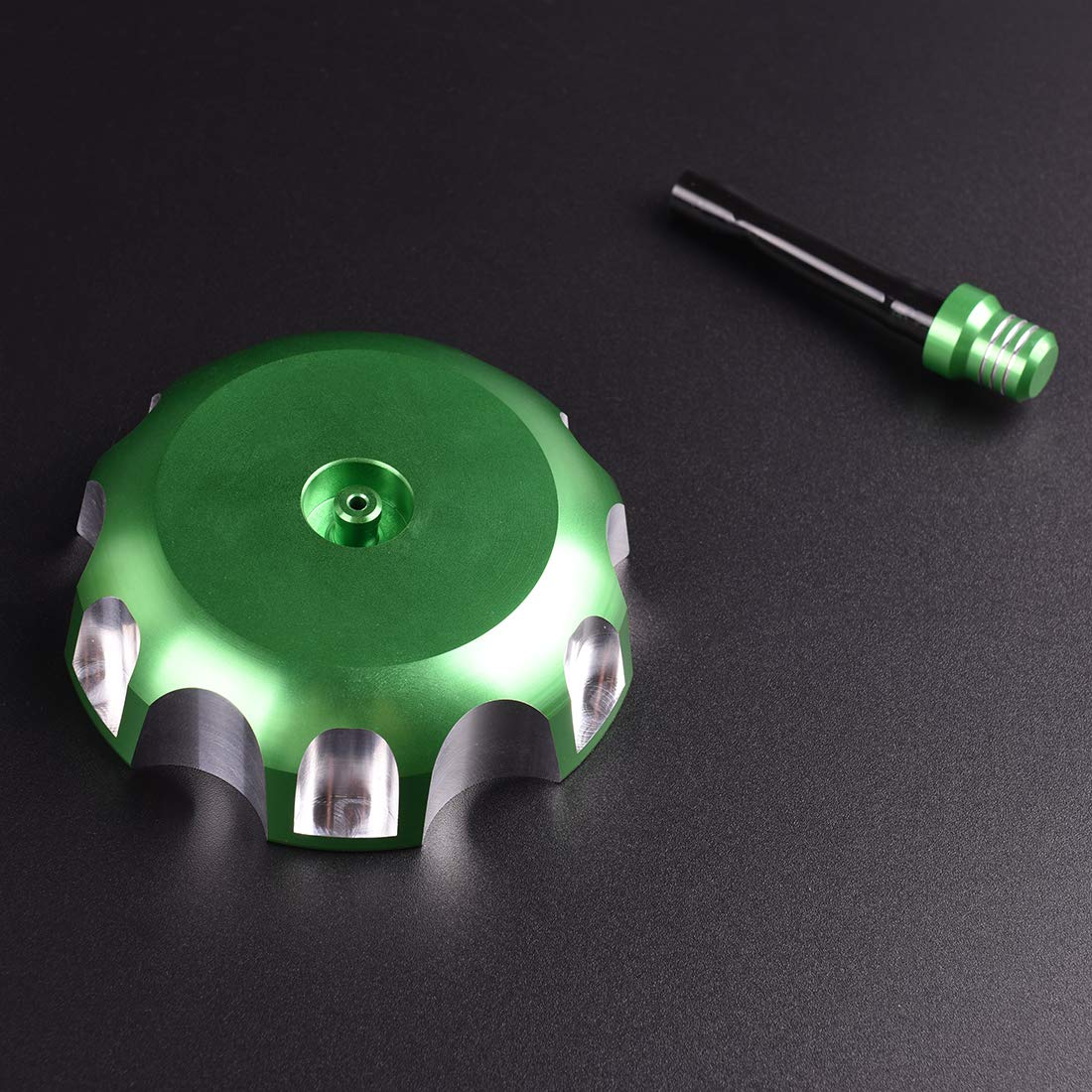 Rawsomes Green Billet Gas Fuel Tank Cap Cover with Vent Hose for Kawasaki KX65 KX85 KX100 KX125 1999-2013, KDX 200, CR