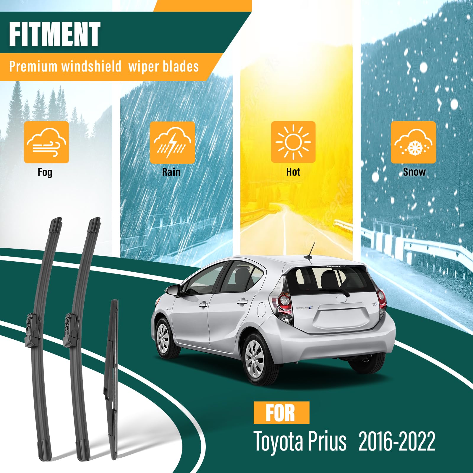 Kvq Windshield Wiper Blades Replacement For Toyota Prius 2016 2017 2018 2019 2020 2021 2022 Original Factory Quality Front Rear