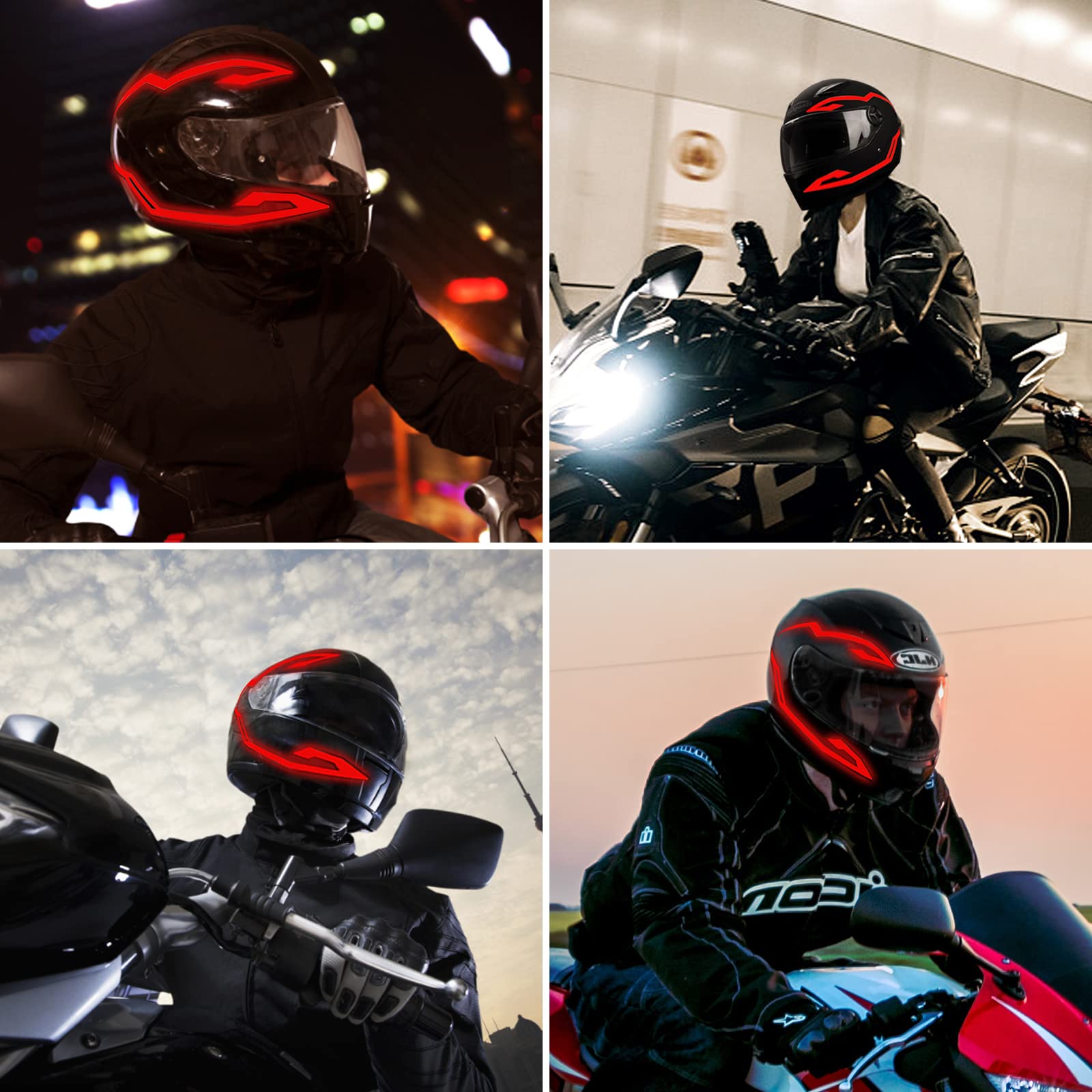 Jiguoor 4Pcs Motorcycle Helmet Light, Night Riding Signal Helmet El Light, 3 Mode Led Helmet Light Strip Decoration Accessories