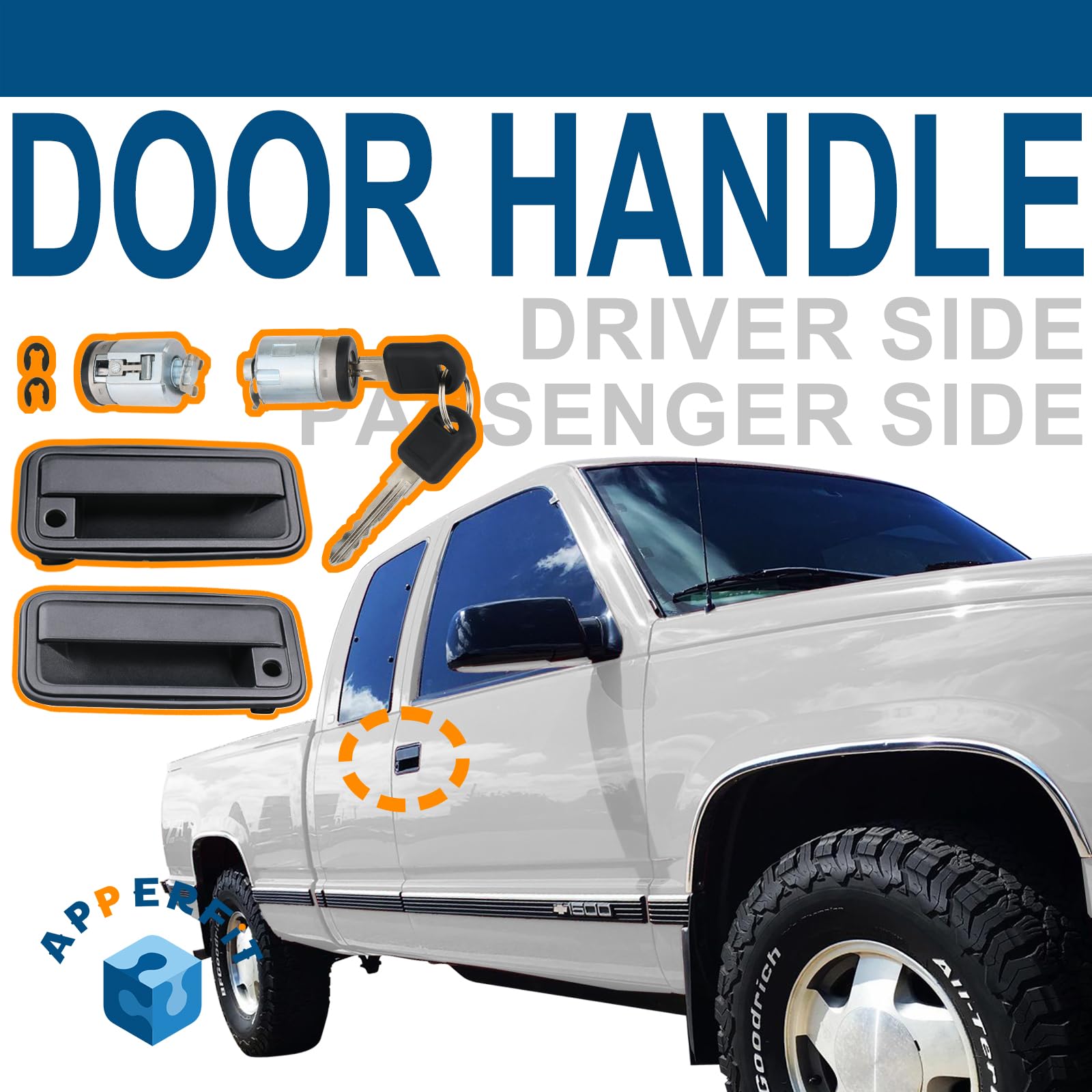 Apperfit All Metal Exterior Door Handles W/Lock Cylinders & Keys Compatible With Chevy Tahoe Suburban C/K1500 C/K2500 C/K3500 Gmc Yukon Replaces 15742229 15742230