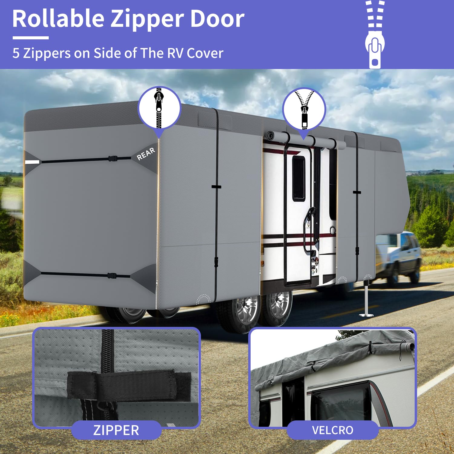 Umbrauto 5Th Wheel Rv Cover Upgraded 7 Layers Top Anti-Uv Waterproof Breathable Camper Covers Fits 31' - 34' Travel Trailer Moto