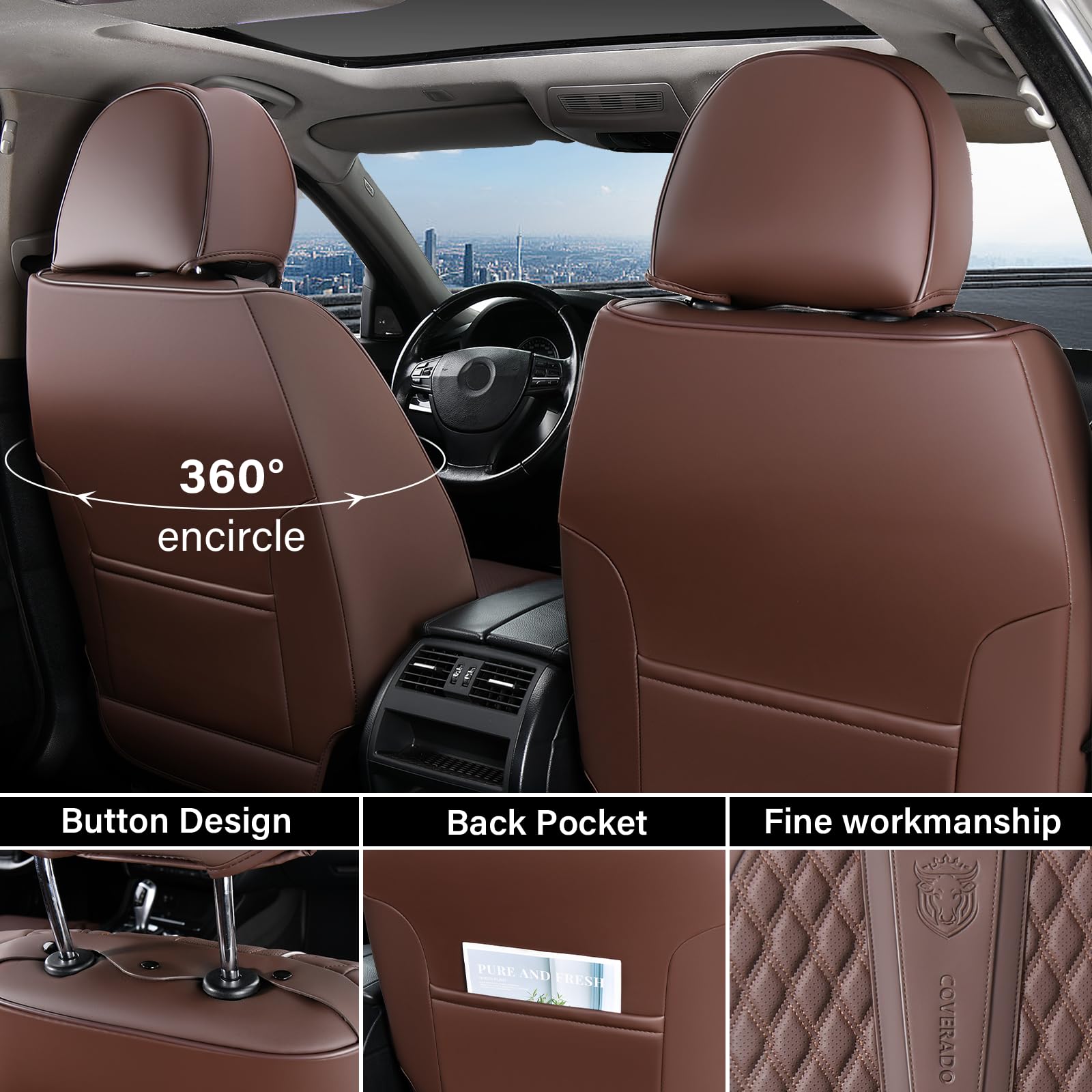 Coverado Car Seat Covers Full Set, Pink Seat Covers, Waterproof Car Seat Cover with Lumbar Support, Car Seat Cushion Protector,