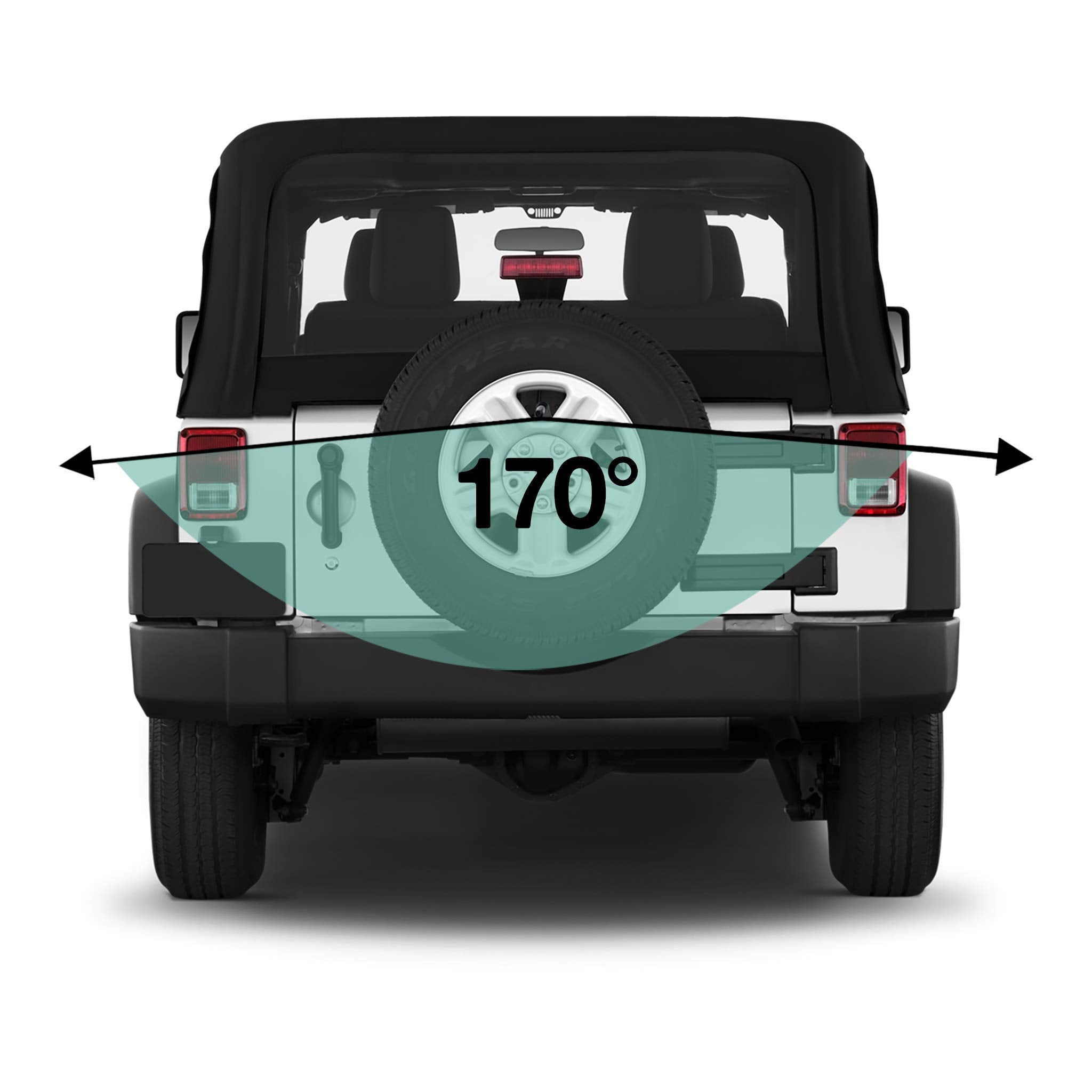 Echomaster Wrangler Jk (2007-2018) Backup Camera With Spare Tire Mount For Aftermarket Radios With Easy Installation, Parking Li