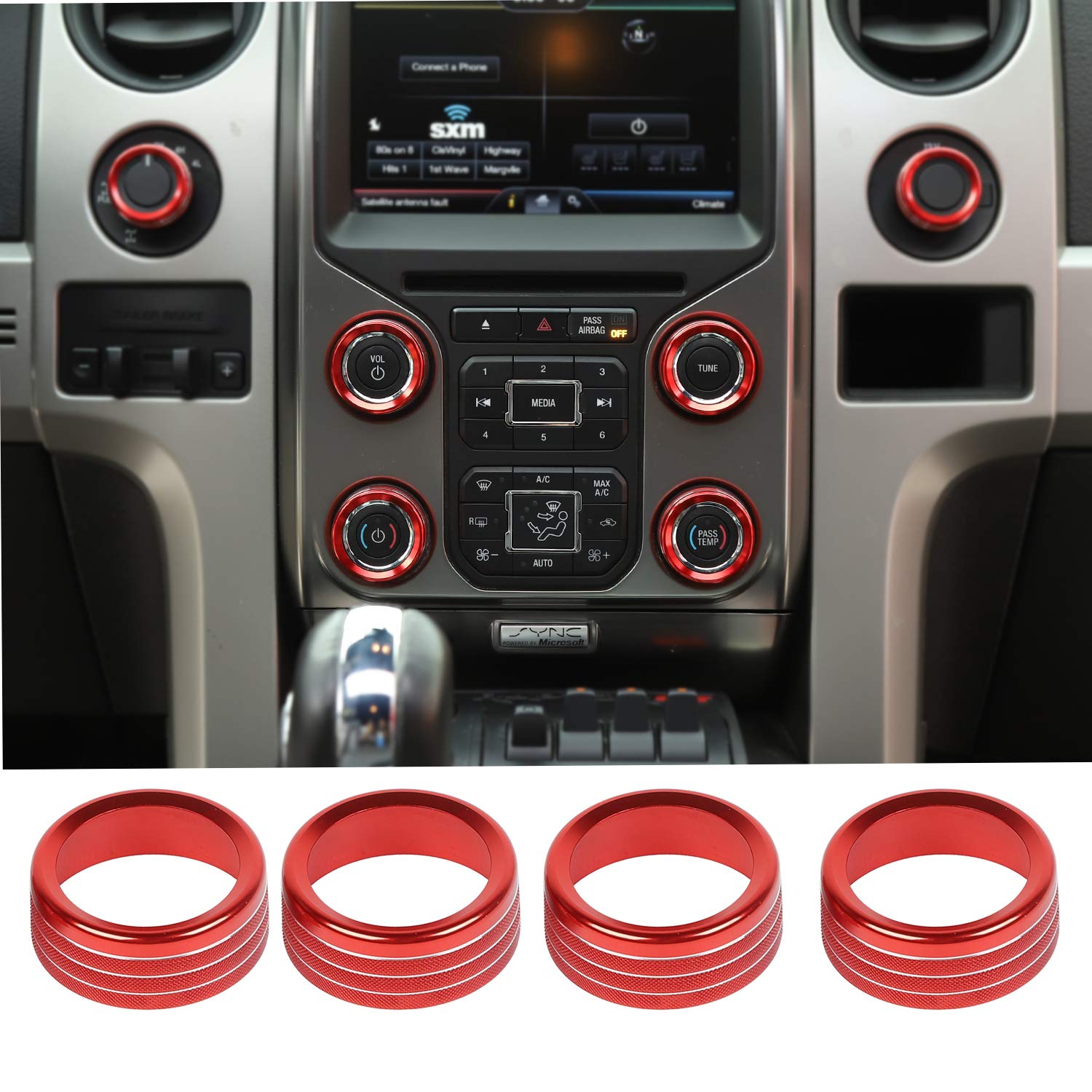 Voodonala For Ford F150 Air Conditioner Switch Cd Button Knob For F150 2013 2014(Aluminum Alloy Red)