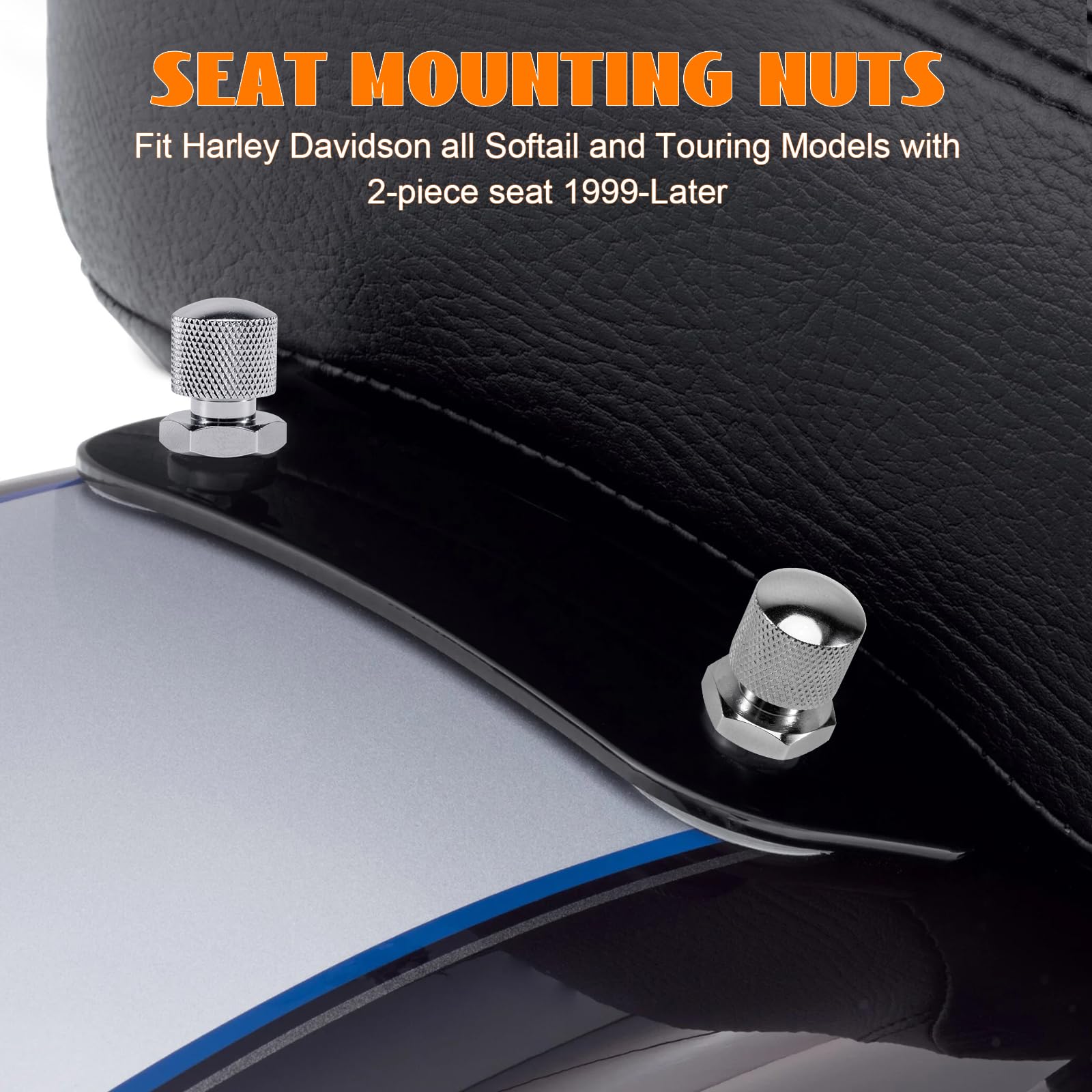 Eumti 3PCS Stainless Knurled Fender Rear Seat Bolt Screw with Solo seat mounting nut 1/4''-20 Thread Skull Pattern Black Eyes Ch