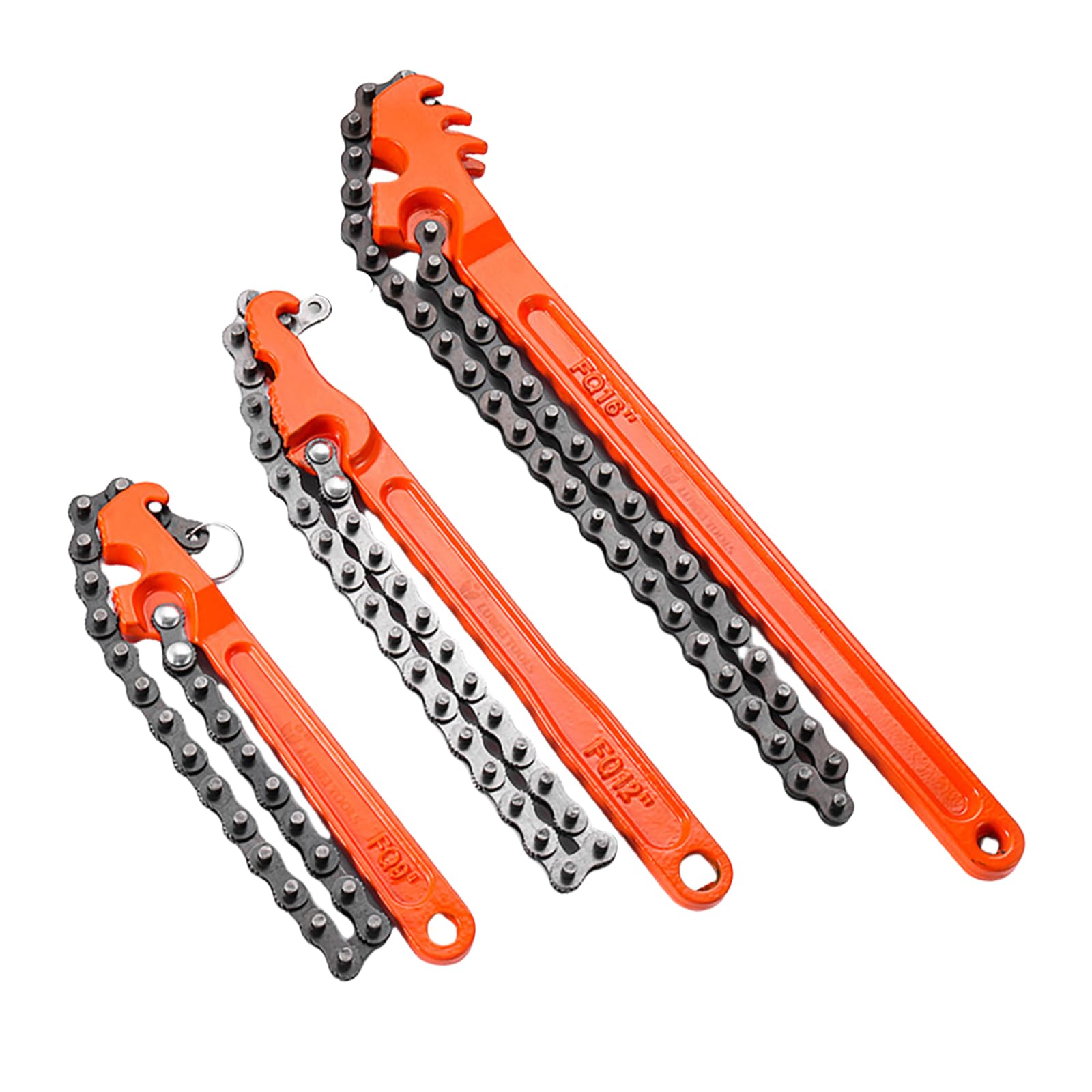 Uhfsyut Reversible Chain Wrench Set 9/12/16 - Oil Filter & Pipe Tool, High Carbon Steel Adjustable Grip for Mechanics, Plumbers,