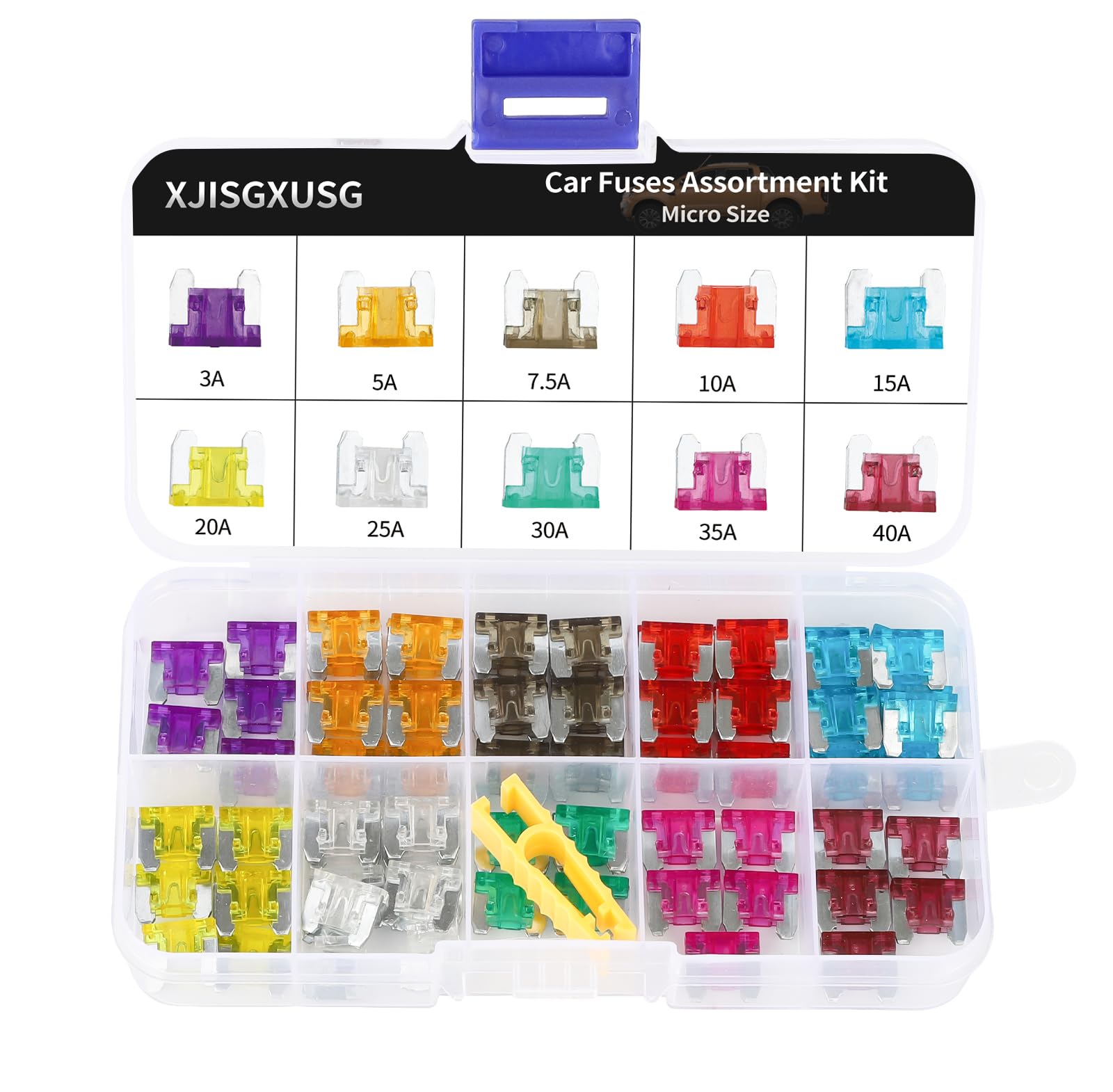 Xjlsgxusg 80 Pcs Micro Fuses Kit, Blade Fuse Assortment Kit(3A/5A/7.5A/10A/15A/20A/25A/30A/35A/40A) (With Puller Tool) For Car,