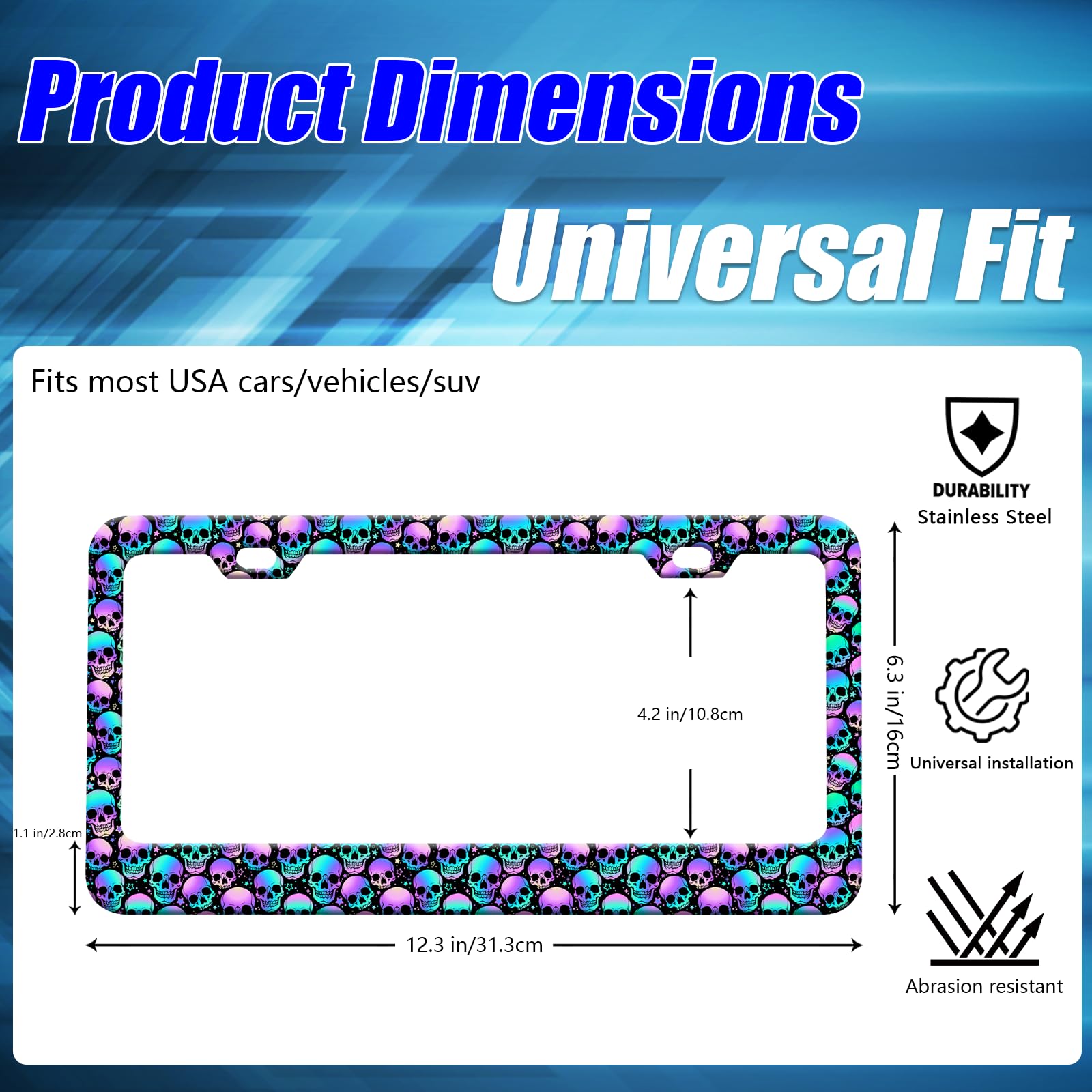 Skull License Plate Frames Halloween Skeleton License Plate Holder for Car Decor Parts Personalized Stainless Steel License Plat