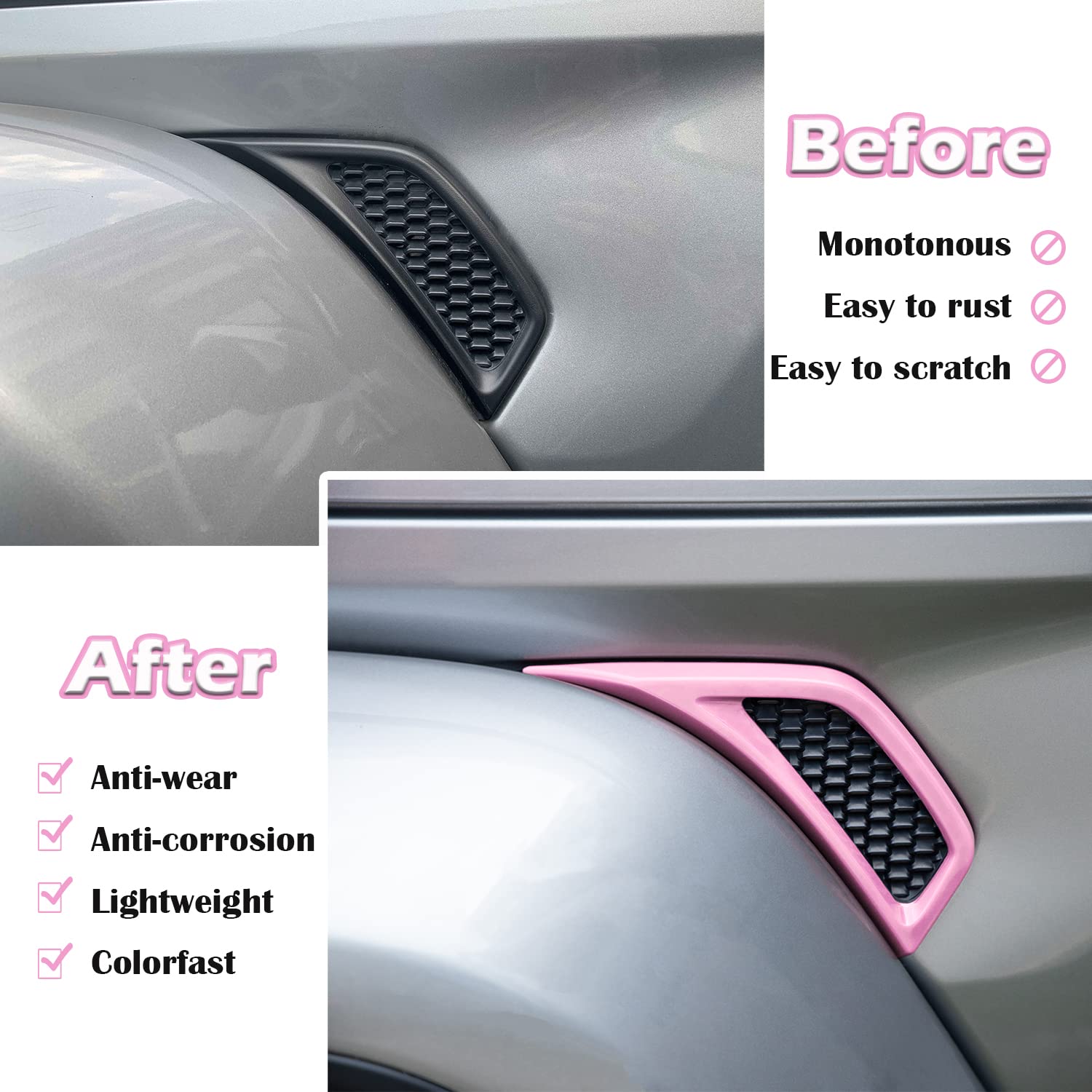 Bonbo 2Pcs Exterior Accessories Wheel Eyebrow Side Air Conditioning Vent Outlet Cover Trim For Jeep Wrangler Jl Jlu Sports Sahara Freedom Rubicon Unlimited Gladiator Jt 2018-2022 (Pink)