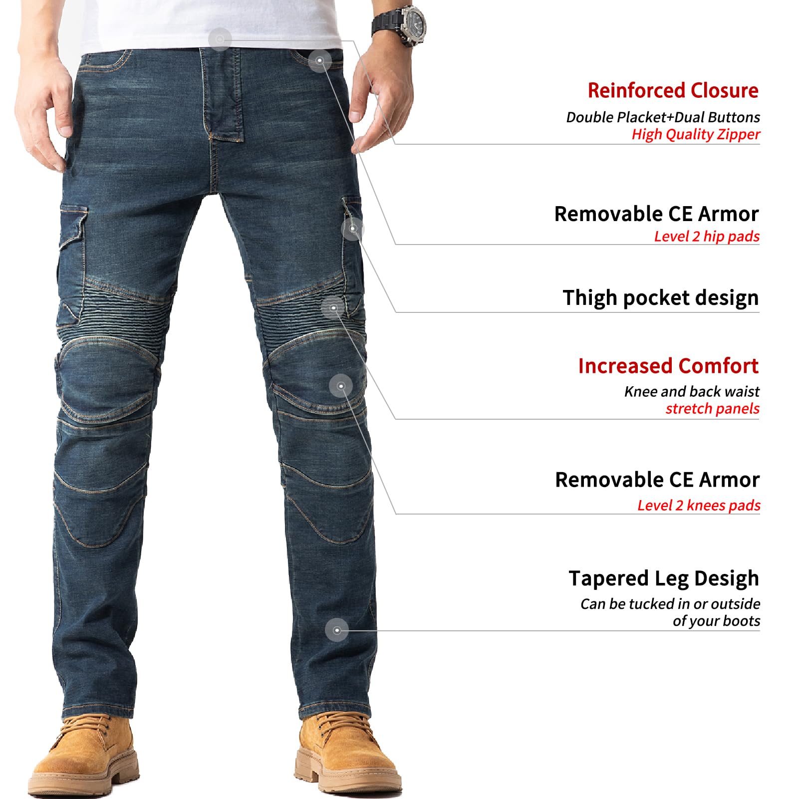 Ctbqitom Motorcycle Pants For Men Motocross Riding Pants Motorbike Riding Denim Jeans With Ce Armor,Blue,32