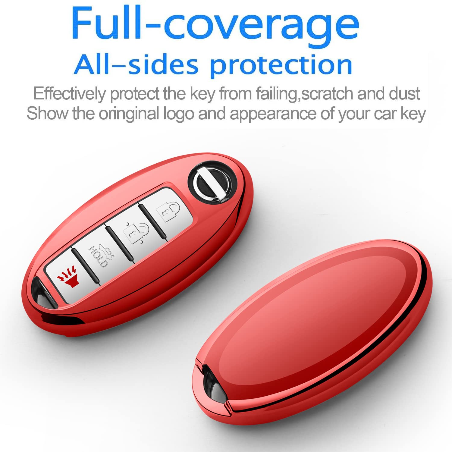 Autophone Compatible With Nissan Key Fob Cover With Leather Keychain Soft Tpu 360 Degree Protection Key Case For Altima Maxima Rogue Armada Pathfinder Smart Key 3 4 5-Button-Red