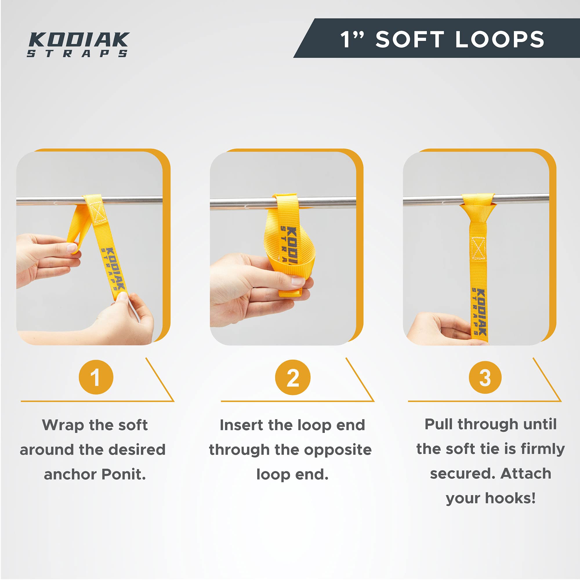 Soft Loop Tie Down Straps - 1 X 12 Inches- 4,500 Lb Load Capacity - Orange 6 Pack - Loops For Securing Atv, Utv, Motorcycles, Scooters, Dirt Bikes, Lawn & Garden Equipment By Kodiak Straps