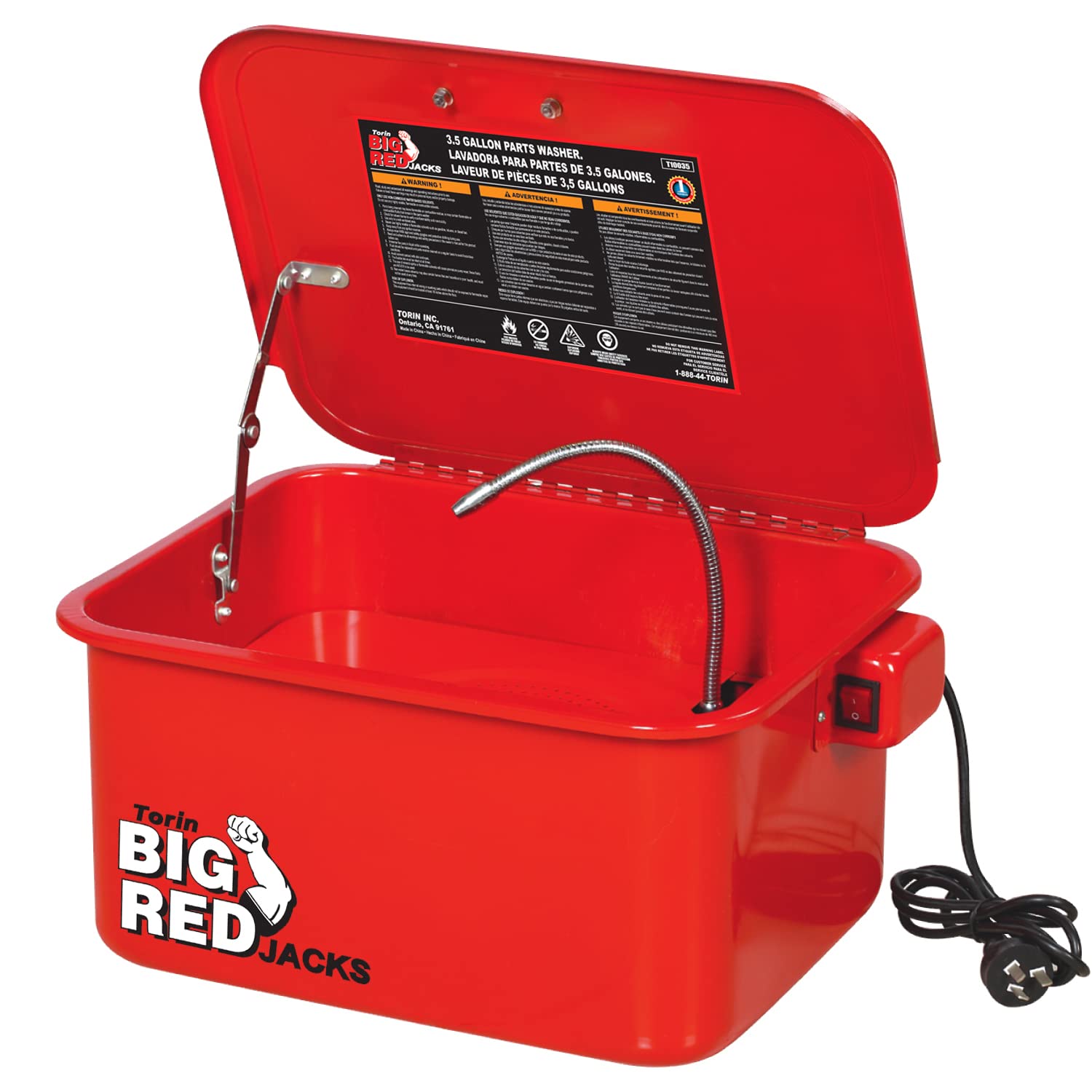 Big Red T10035 Torin Portable Steel Cabinet Parts Washer With 110V Electric Pump, 3.5 Gallon Capacity, Red