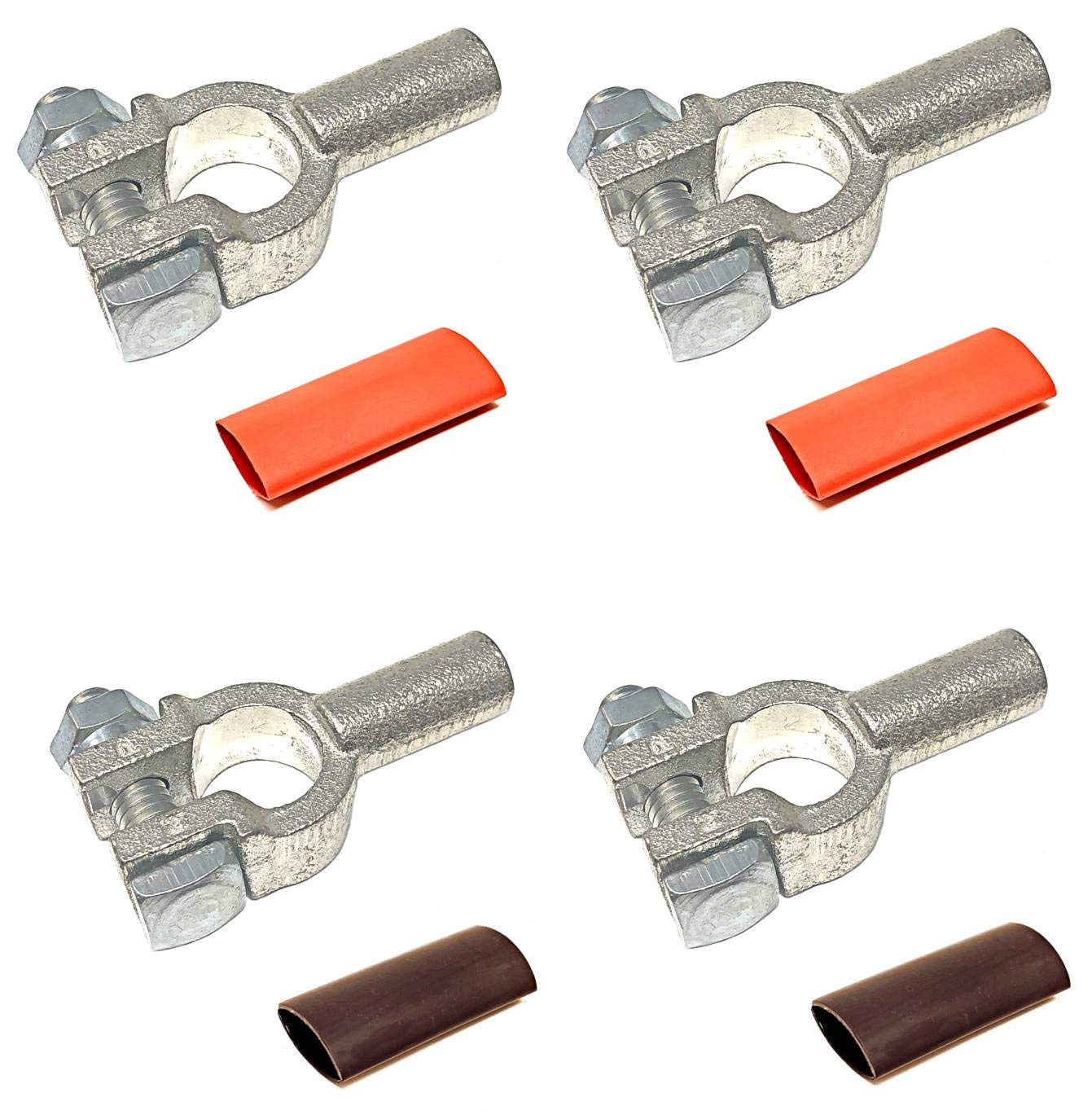4 Gauge 2 Pairs Positive And Negative (+/-) Pure Copper Top Post Battery Cable Ends Terminal Connectors + Dual Wall Adhesive Hea