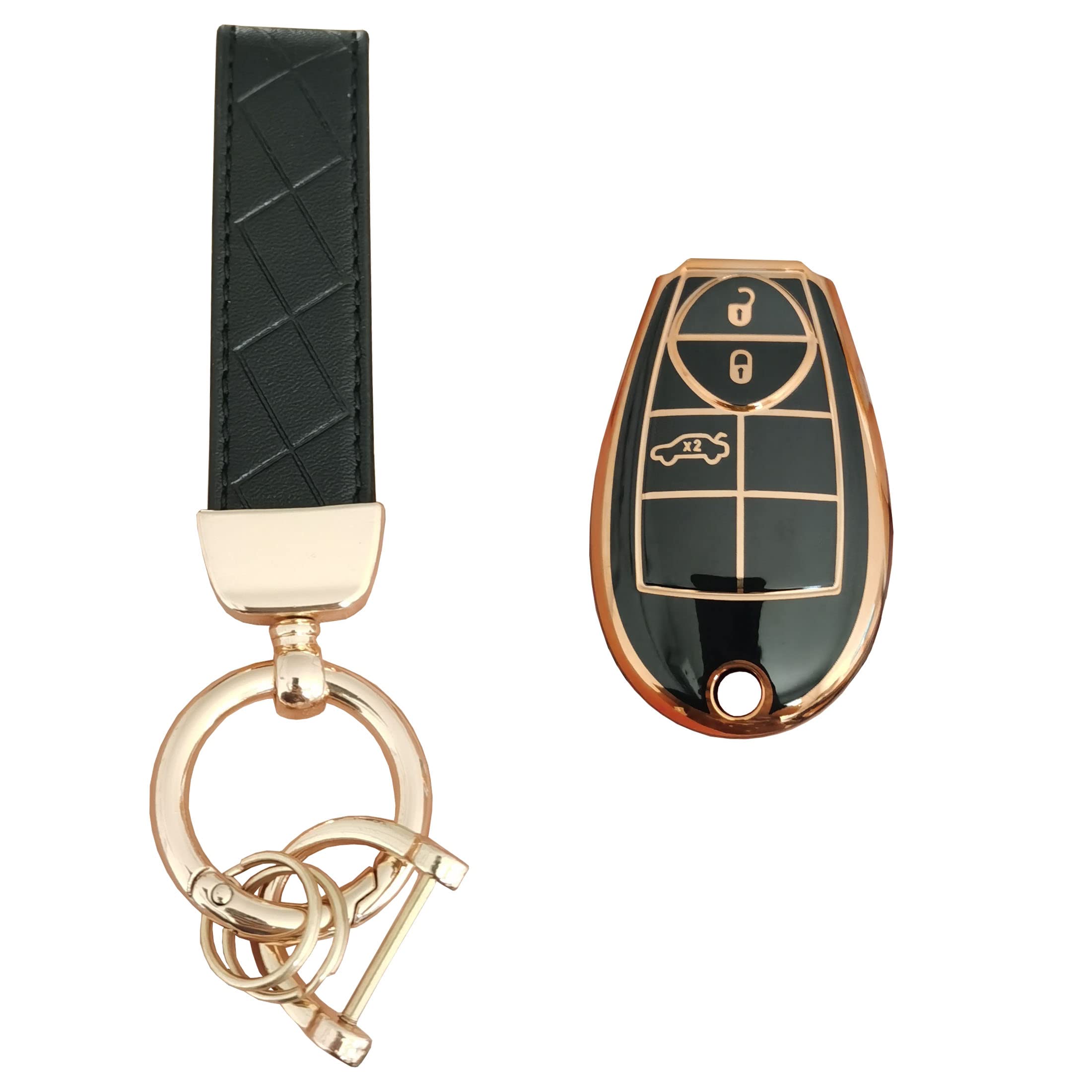 AIOEUOIA For Dodge Key Fob Cover With Leather Keychain Keyless Entry Remote Control Key Case Protector Fit For Chrysler Town and