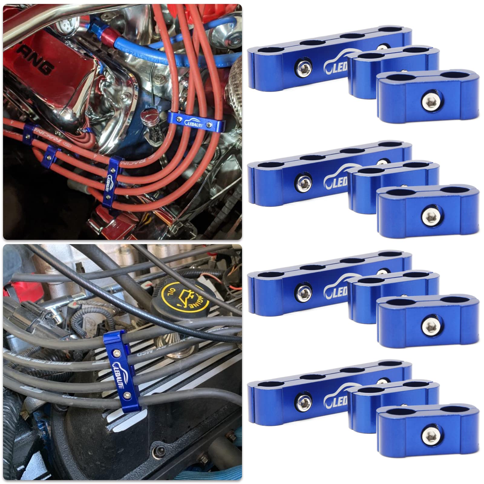 Ledaut Black 8Cyl Spark Plug Heat Shield Protector And 12Pc Engine Spark Plug Wire Separator Insulating Fire Sleeve With Divider