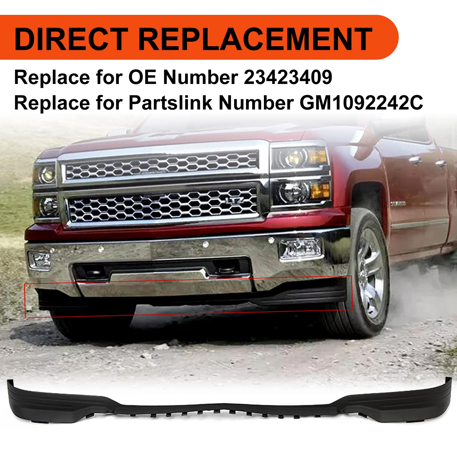 ECOTRIC Front Lower Valance Panel Apron Compatible with 2014 2015 Silverado 1500 Air Dam Bumper Deflector Replace for GM1092242