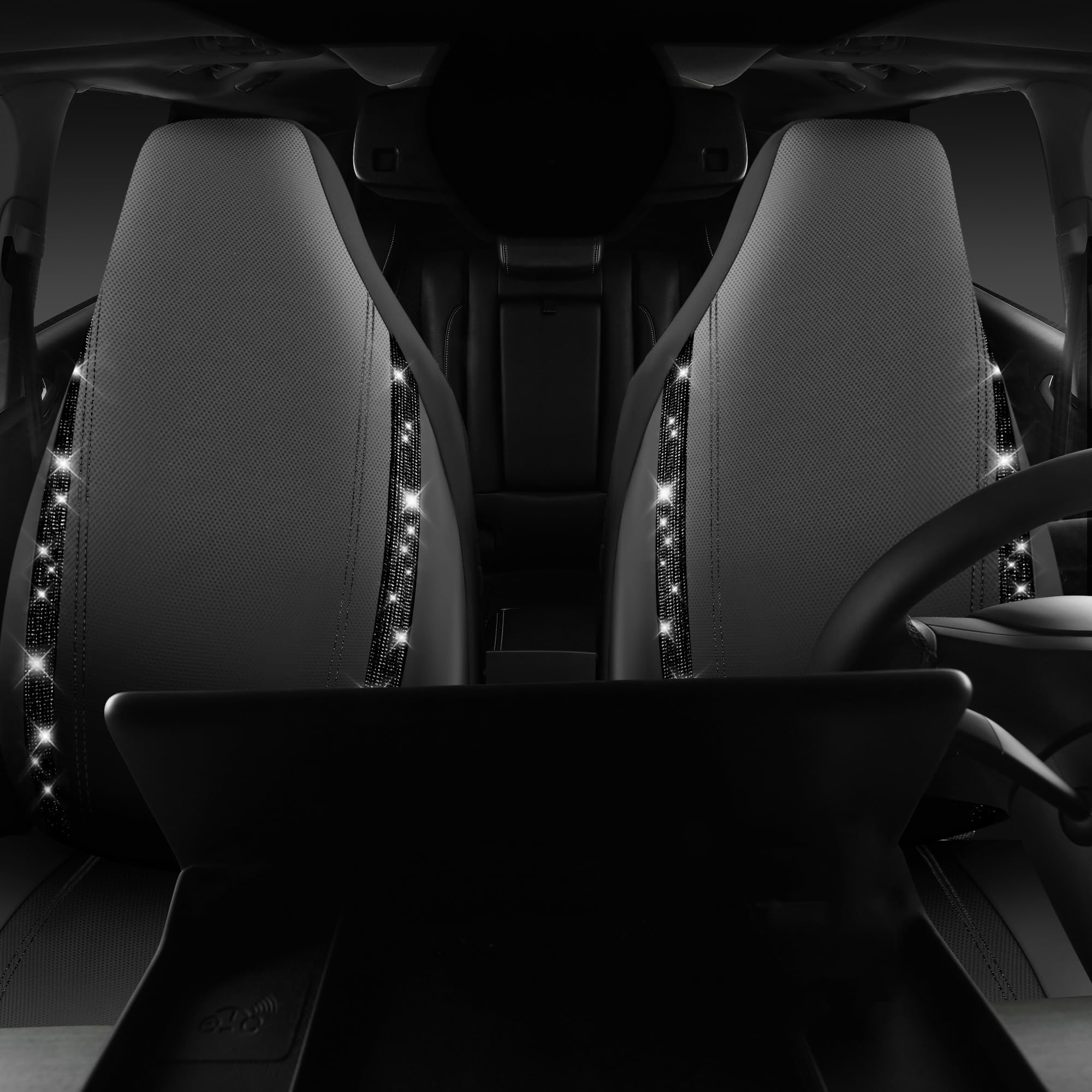 Car Pass Leather Car Seat Covers High Back Bucket Bling Diamond Front Seats, Waterproof Universal Shining Glitter Crystal Sparkl