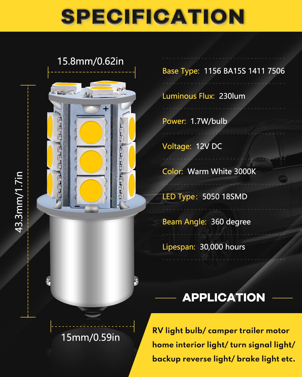 Qoope 1156 Led Bulb Warm White 1141 Led Bulbs Rv Light Bulbs Interior 1073 7506 1003 Ba15S Bulb For 12V Camper Travel Trailer Bo