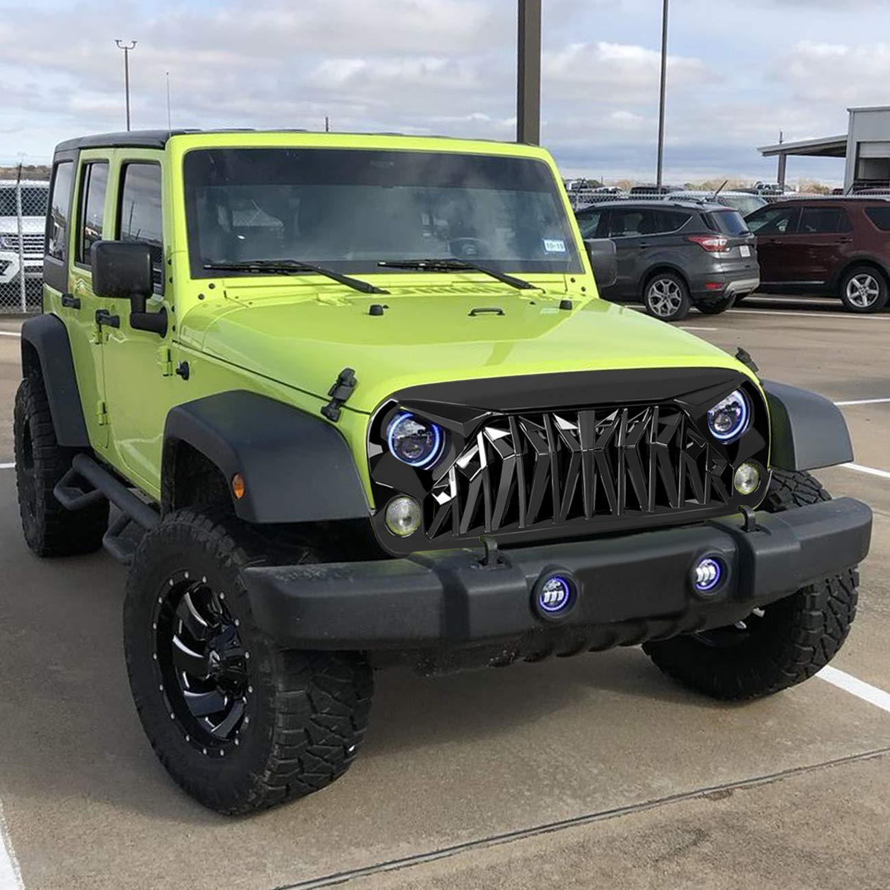 Icars Glossy Black Shark Grill Front Cover For 2007-2018 Jeep Wrangler Jk Jku Accessories & Unlimited, Abs