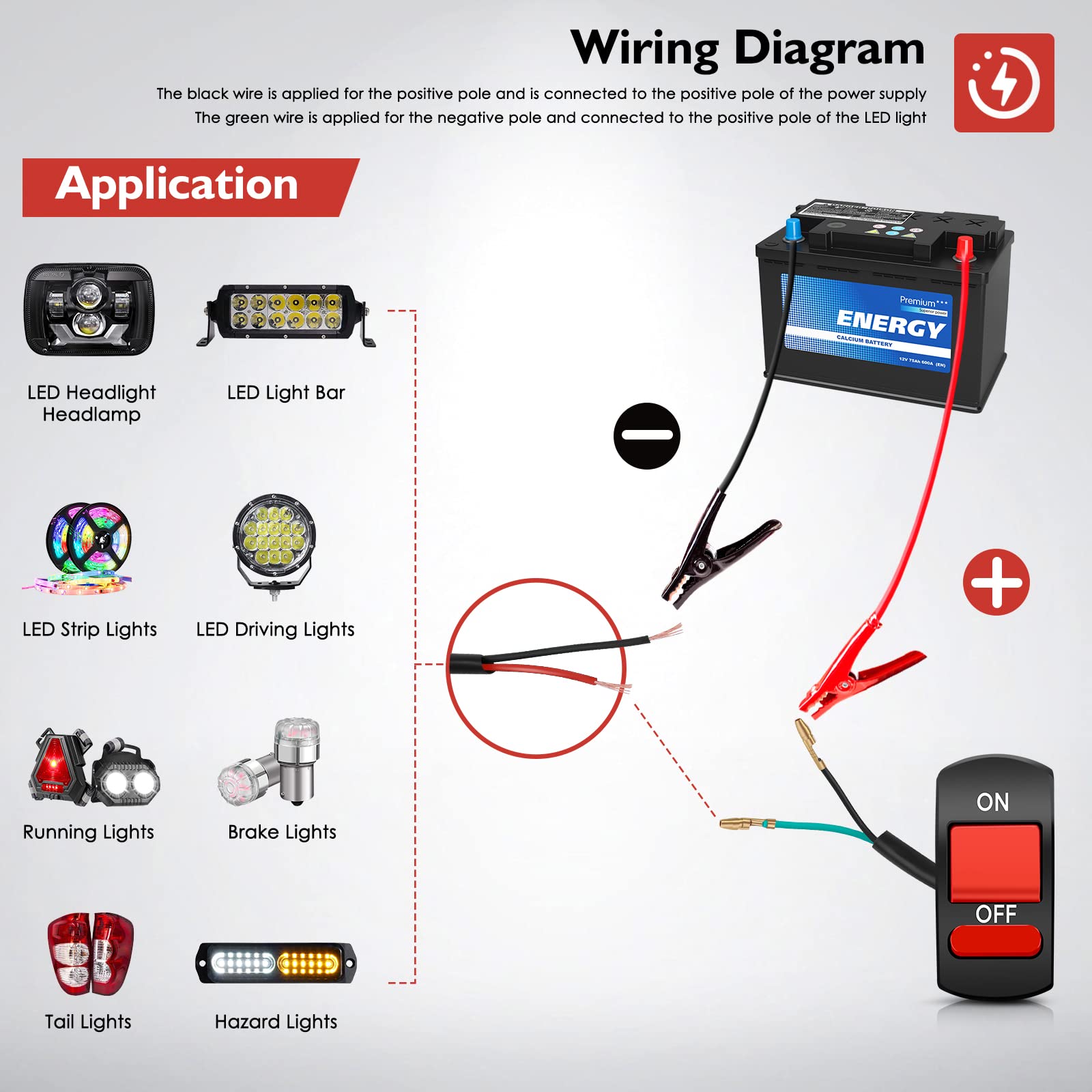 Belinous 7/8'' Handlebar On/Off Switch For Motorcycle Dirt Bike Atv Led Headlight Light Bar Driving Running Brake Lights