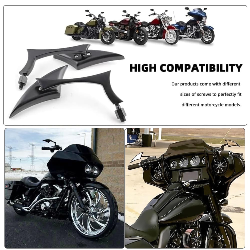 Goodfitment - Black Bat Shape Motorcycle Mirrors,Upgrade Rearview Motorcycle Mirrors Compatible With Harley Road King Sportster