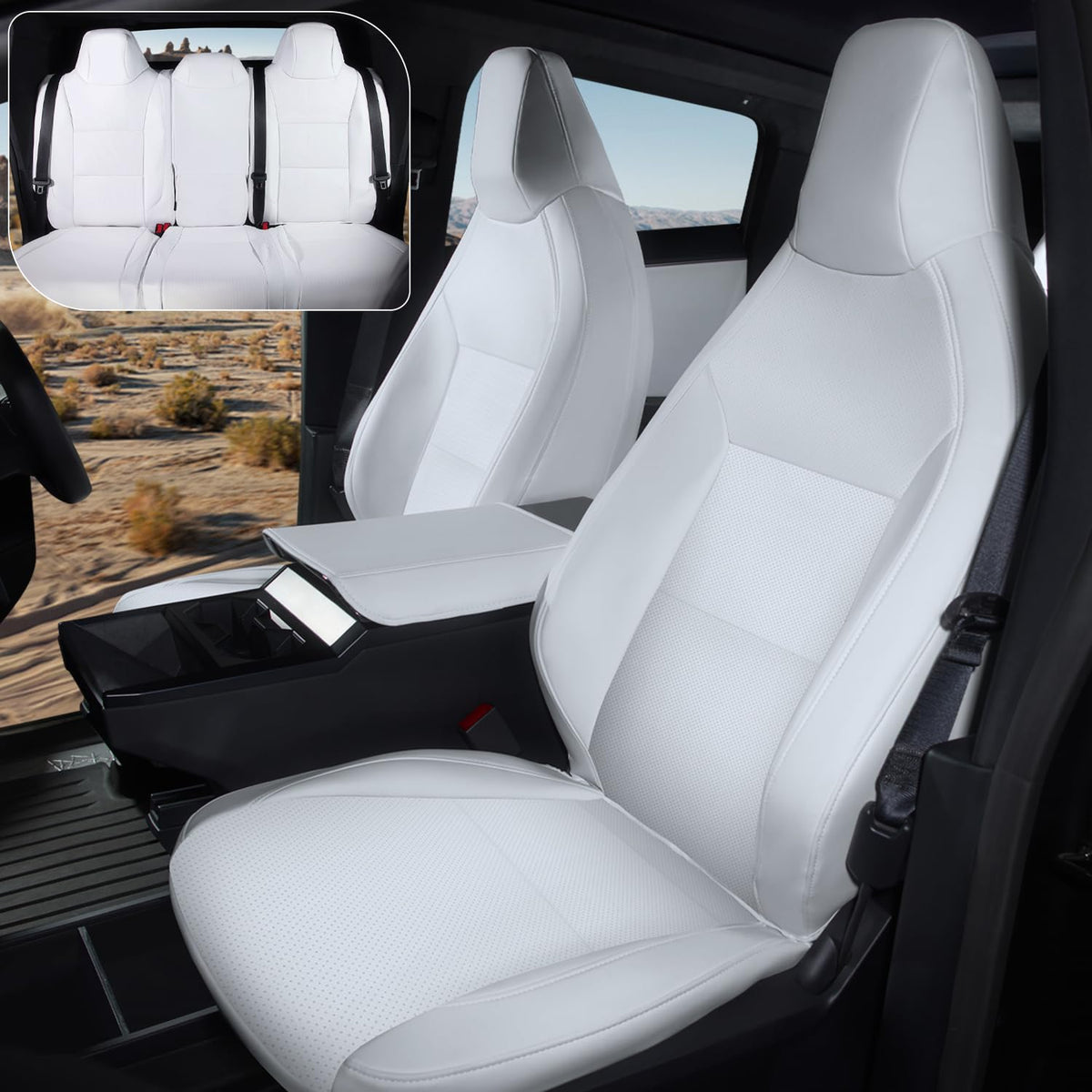 RuiYue Carry Custom Fit Seat Covers for Tesla Cybertruck 2023 2024 2025 - Waterproof Faux Leather, Scratch & Spill Resistant, Al