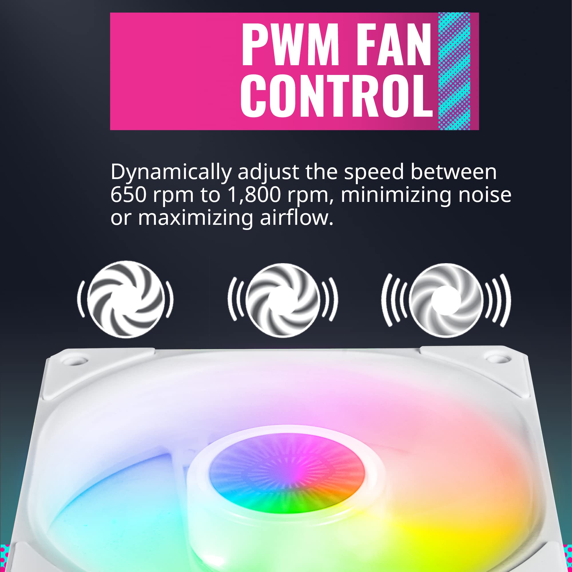 Cooler Master SickleFlow 120 V2 ARGB White Edition 3in1 Square Frame Fan, ARGB 3-Pin Customizable LEDs, Air Balance Curve Blade,