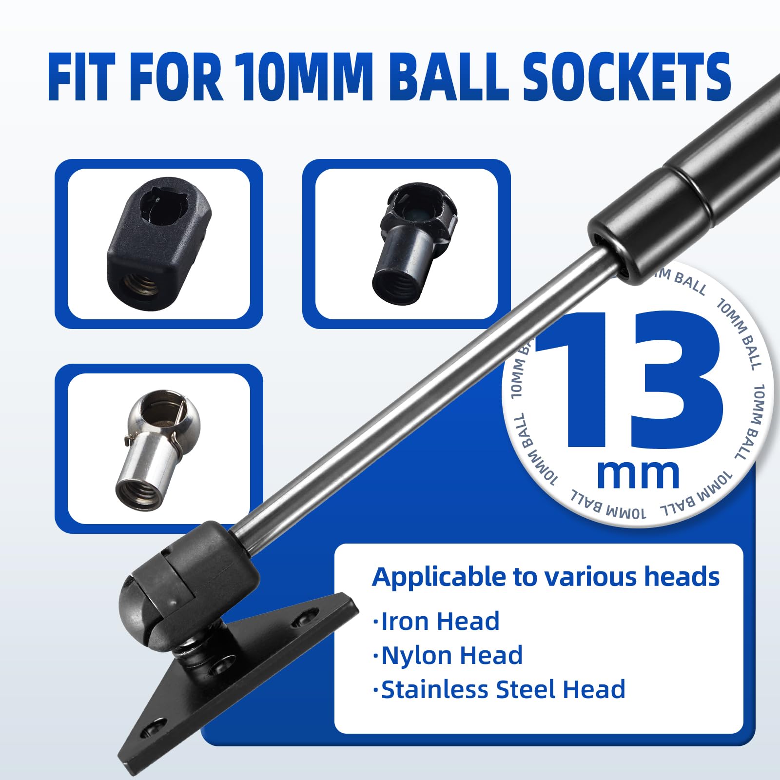 ARANA 13MM Ball Stud Mounting Bracket for Universal Gas Struts Lift Supports Shocks Spring Prop 4PCS with 16 Screws, Black (Only