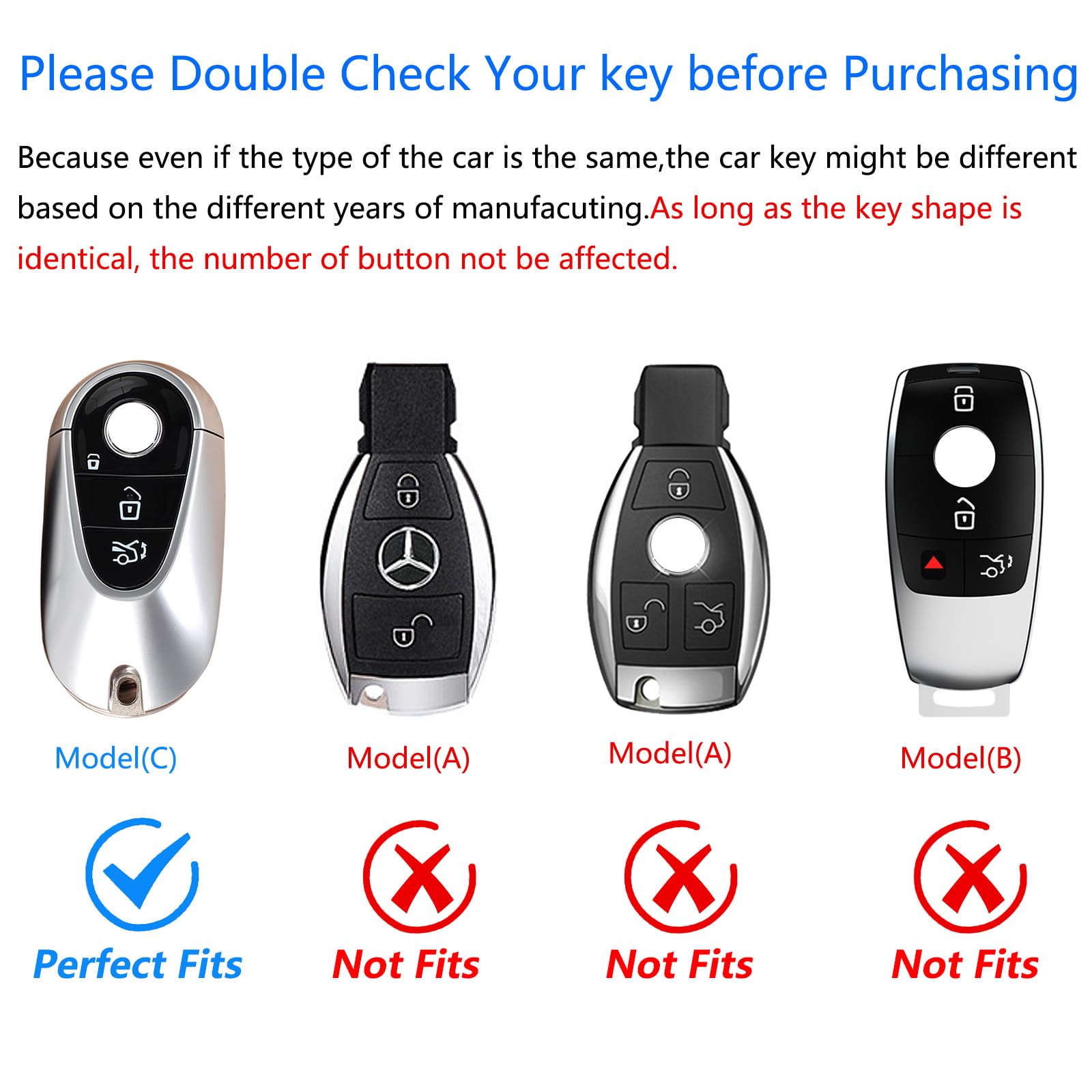 Ocezbiis For Mercedes Benz Key Fob Cover,Keychain,Zinc Alloy Protection Car Key Shell Case Compatible With Mercedes Smart Remote