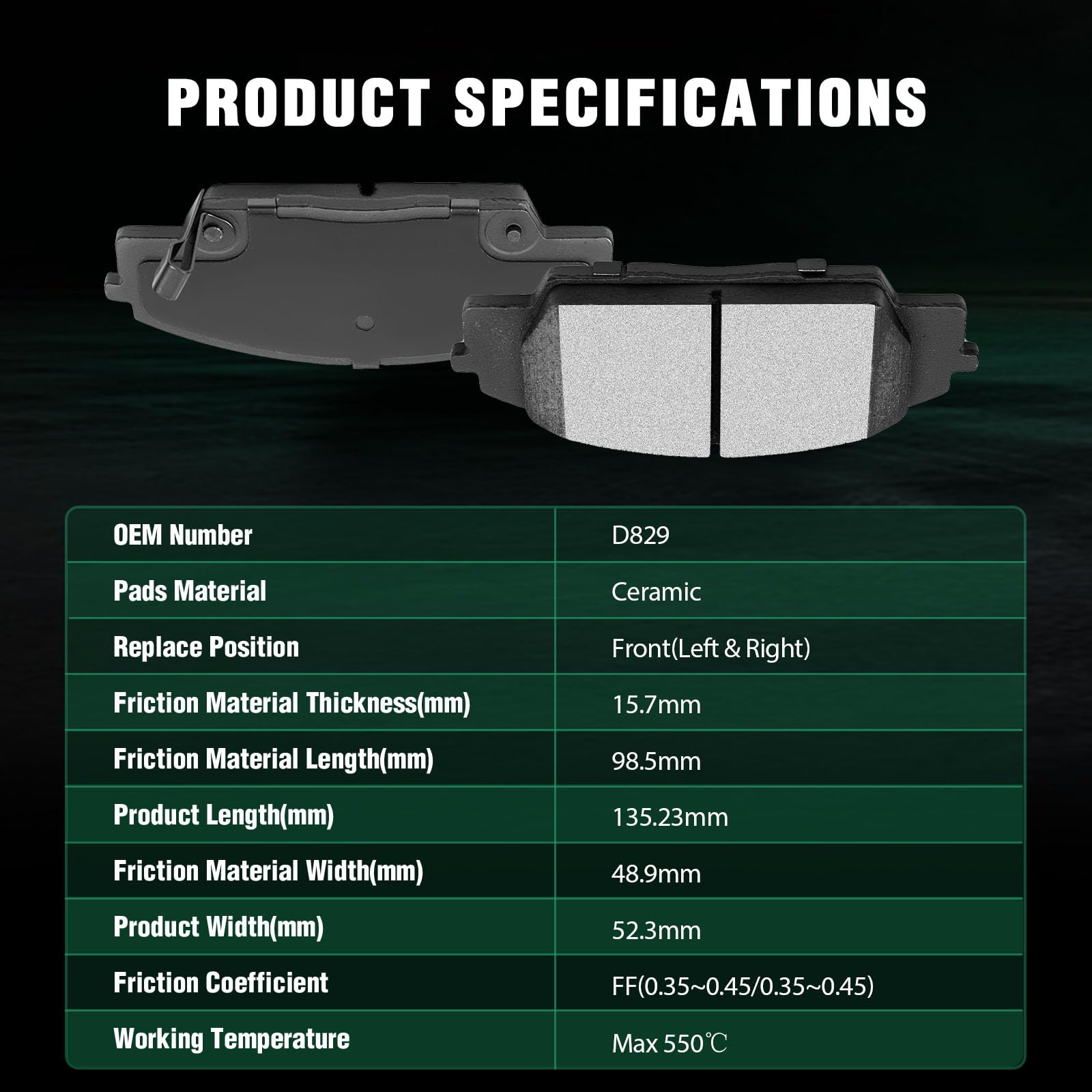 Automuto 4Pcs Front Ceramic Disc Brake Pads Set D829 For Acura Csx 2007-2010,For Acura Rsx 2002-2006,For Honda Civic 2006-2011,F